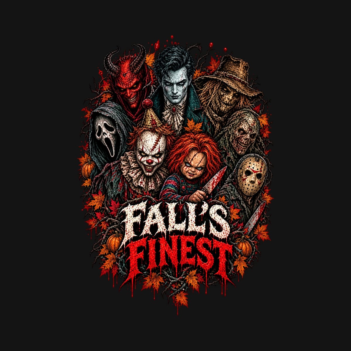 Koszulka męska czarna ikony horroru Pennywise Chucky Jason Halloween, zdjęcie 2