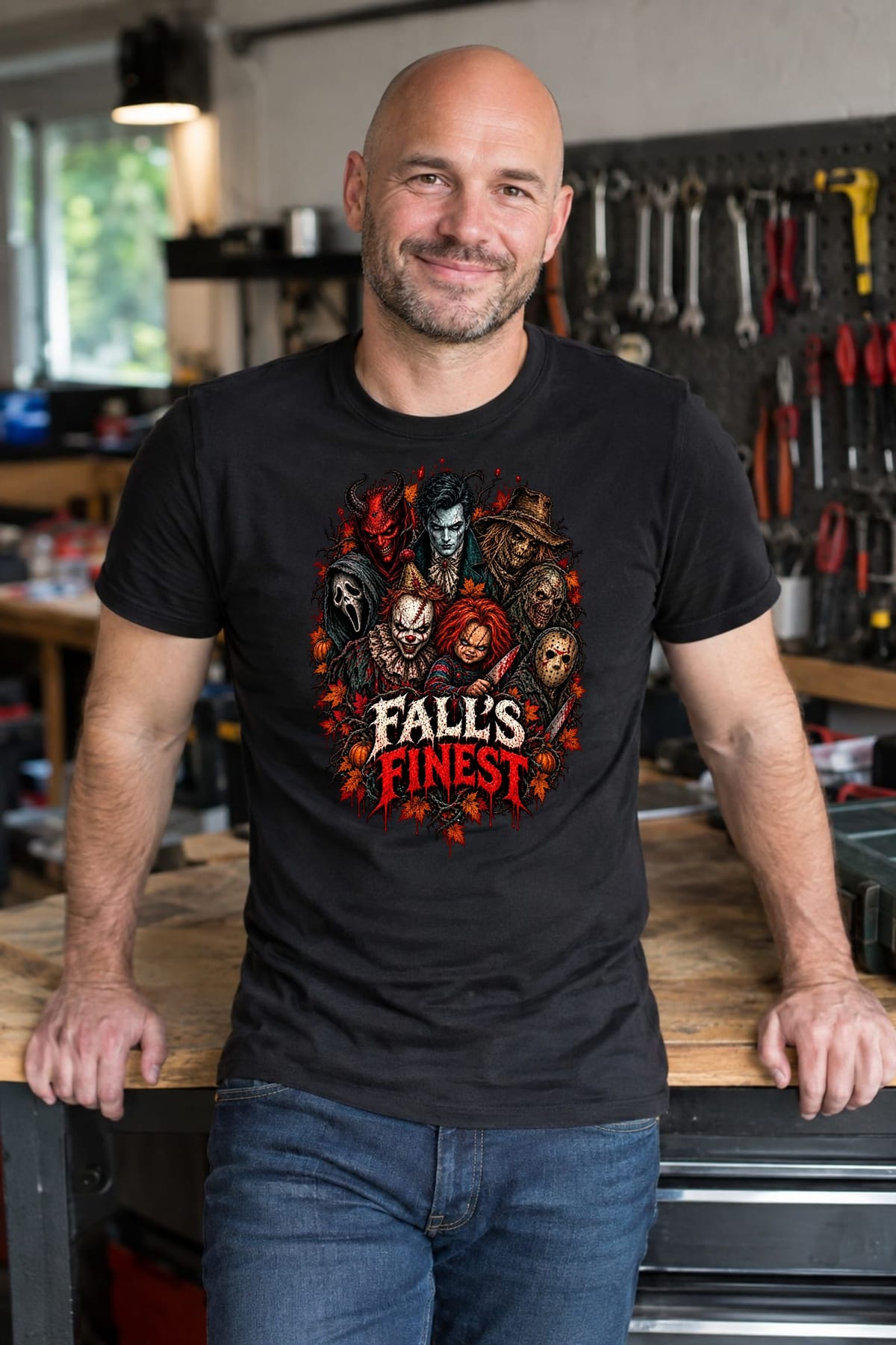 Koszulka męska czarna ikony horroru Pennywise Chucky Jason Halloween, zdjęcie 3