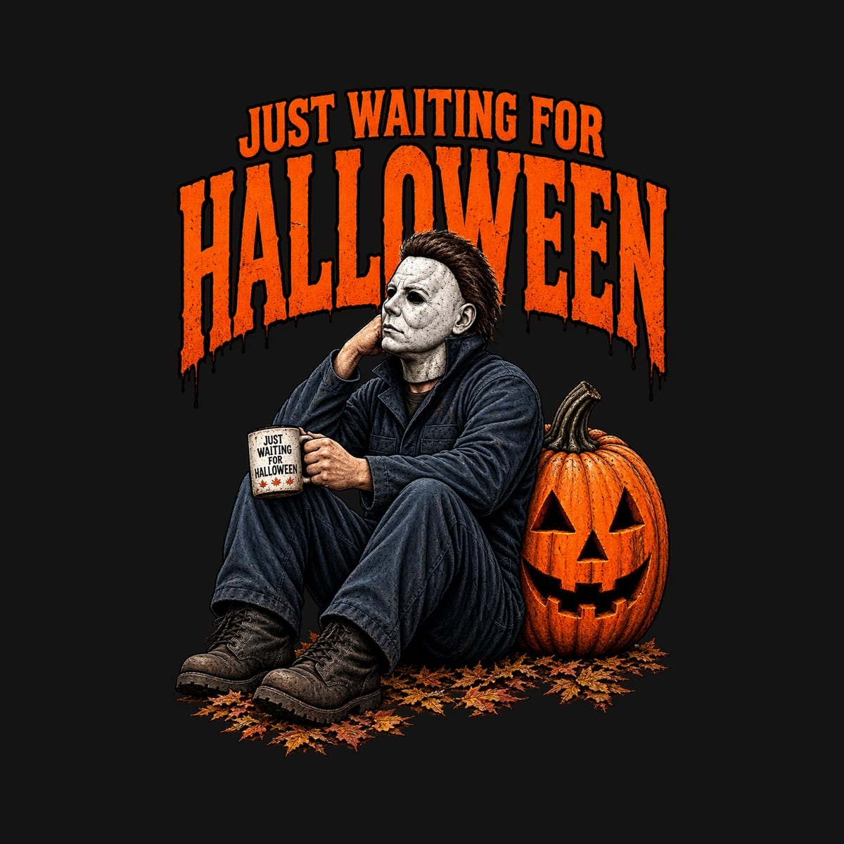 Koszulka męska czarna Halloween z mordercą w masce straszna prezent, zdjęcie 2