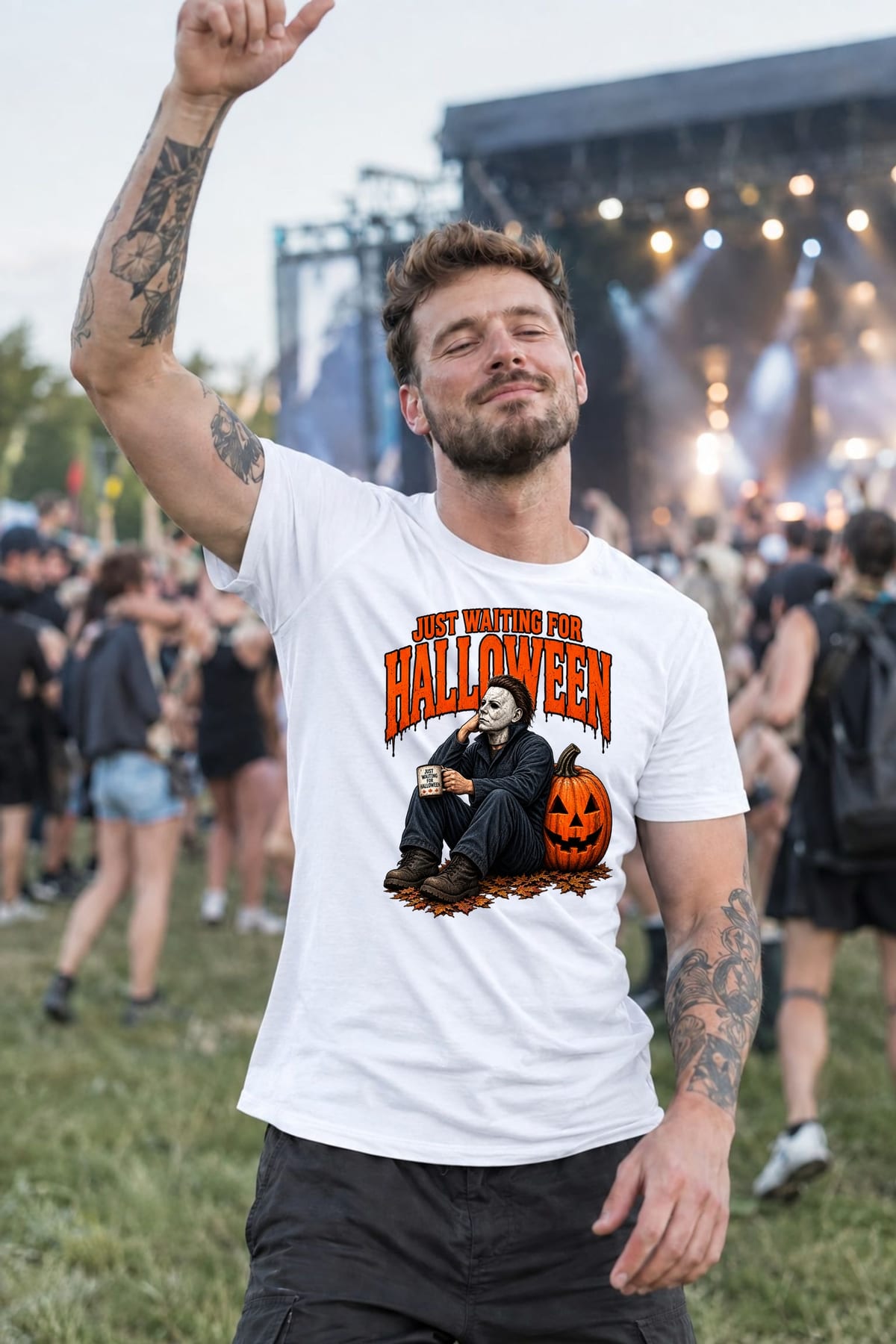 Koszulka męska biała Halloween z mordercą w masce straszna prezent, zdjęcie 3