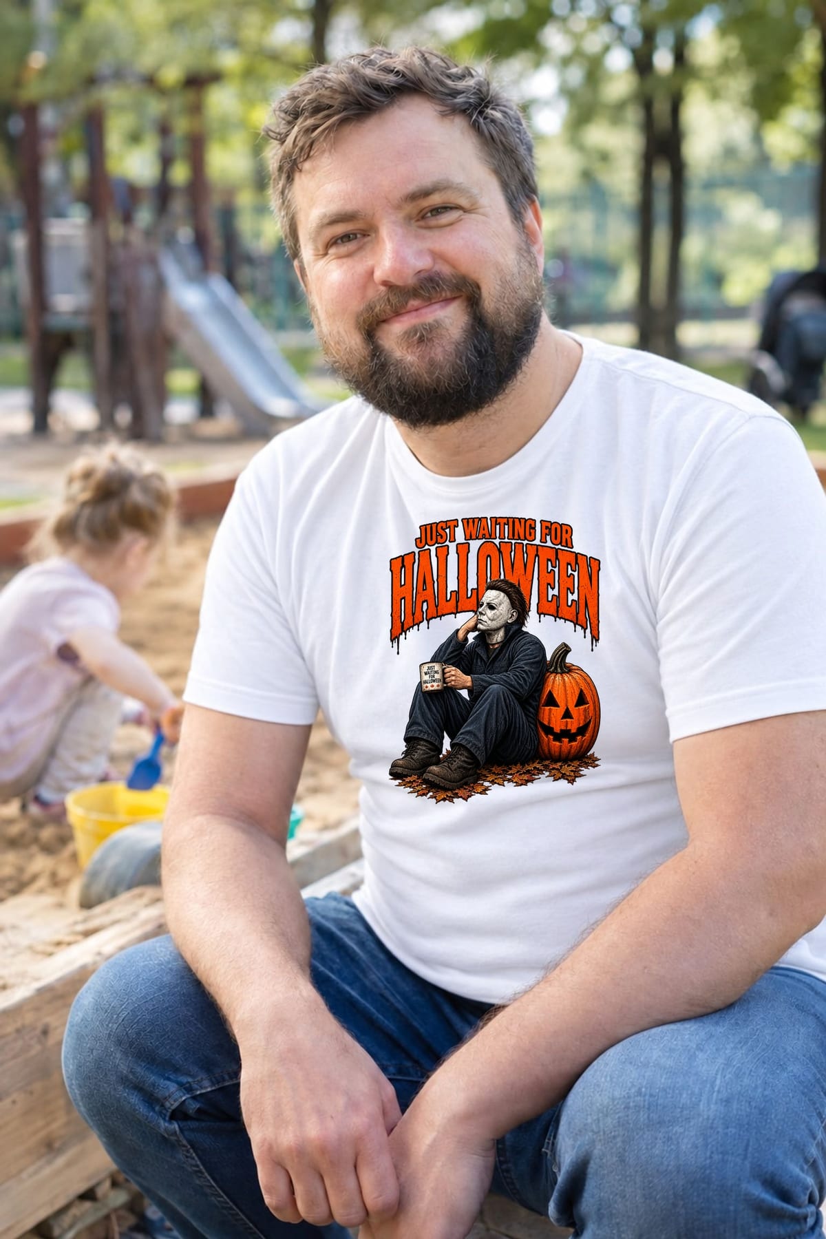 Koszulka męska biała Halloween z mordercą w masce straszna prezent, zdjęcie 6
