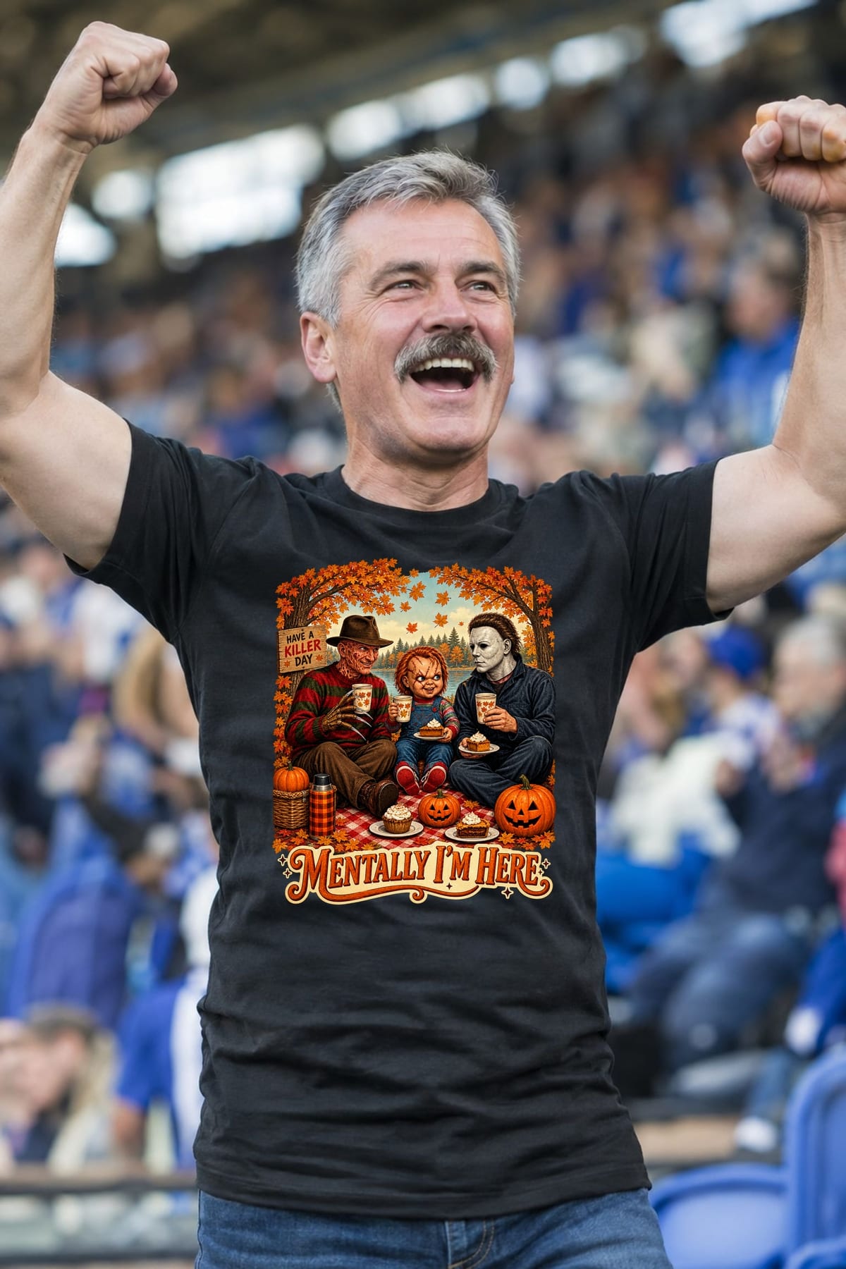 Koszulka męska czarna Halloween na piknik mordercy horror prezent, zdjęcie 5