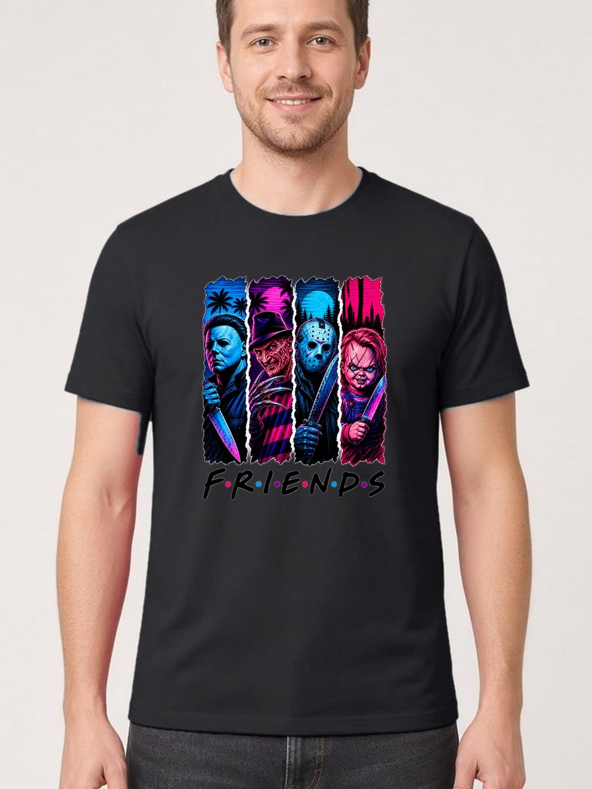 Koszulka męska czarna ikony horroru Friends Myers Krueger Jason prezent, zdjęcie 1
