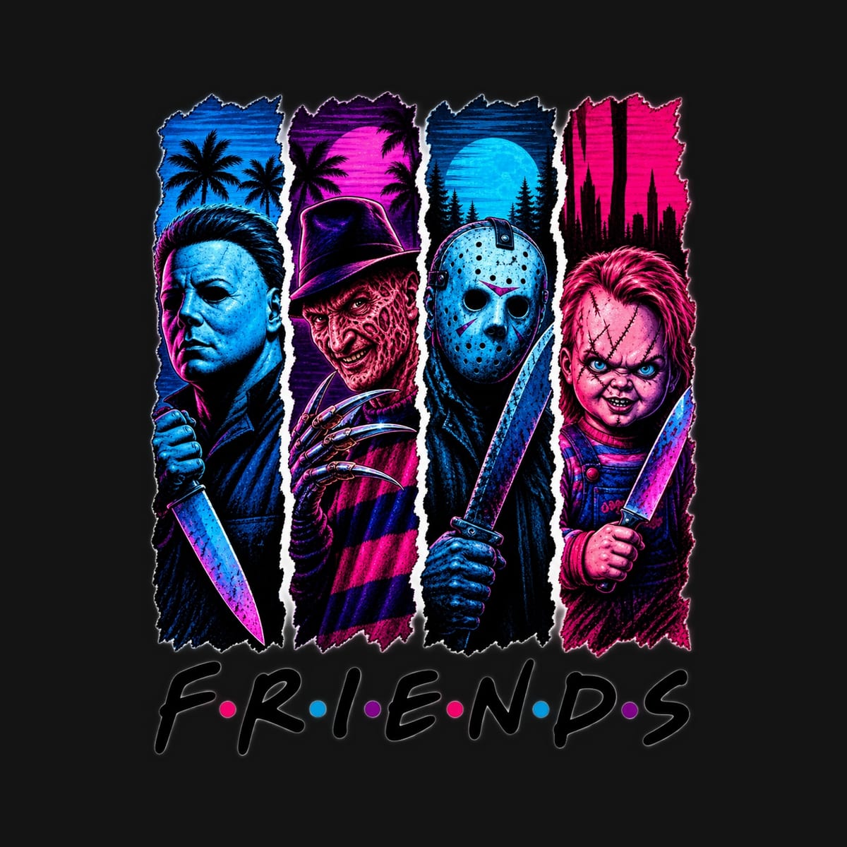 Koszulka męska czarna ikony horroru Friends Myers Krueger Jason prezent, zdjęcie 2