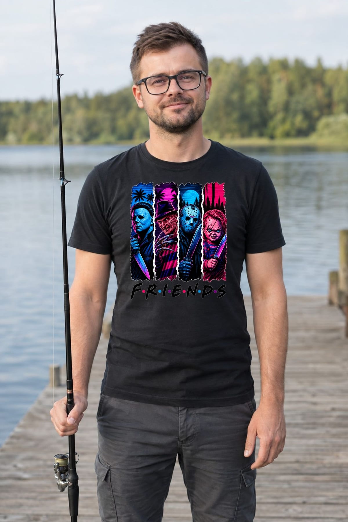 Koszulka męska czarna ikony horroru Friends Myers Krueger Jason prezent, zdjęcie 3