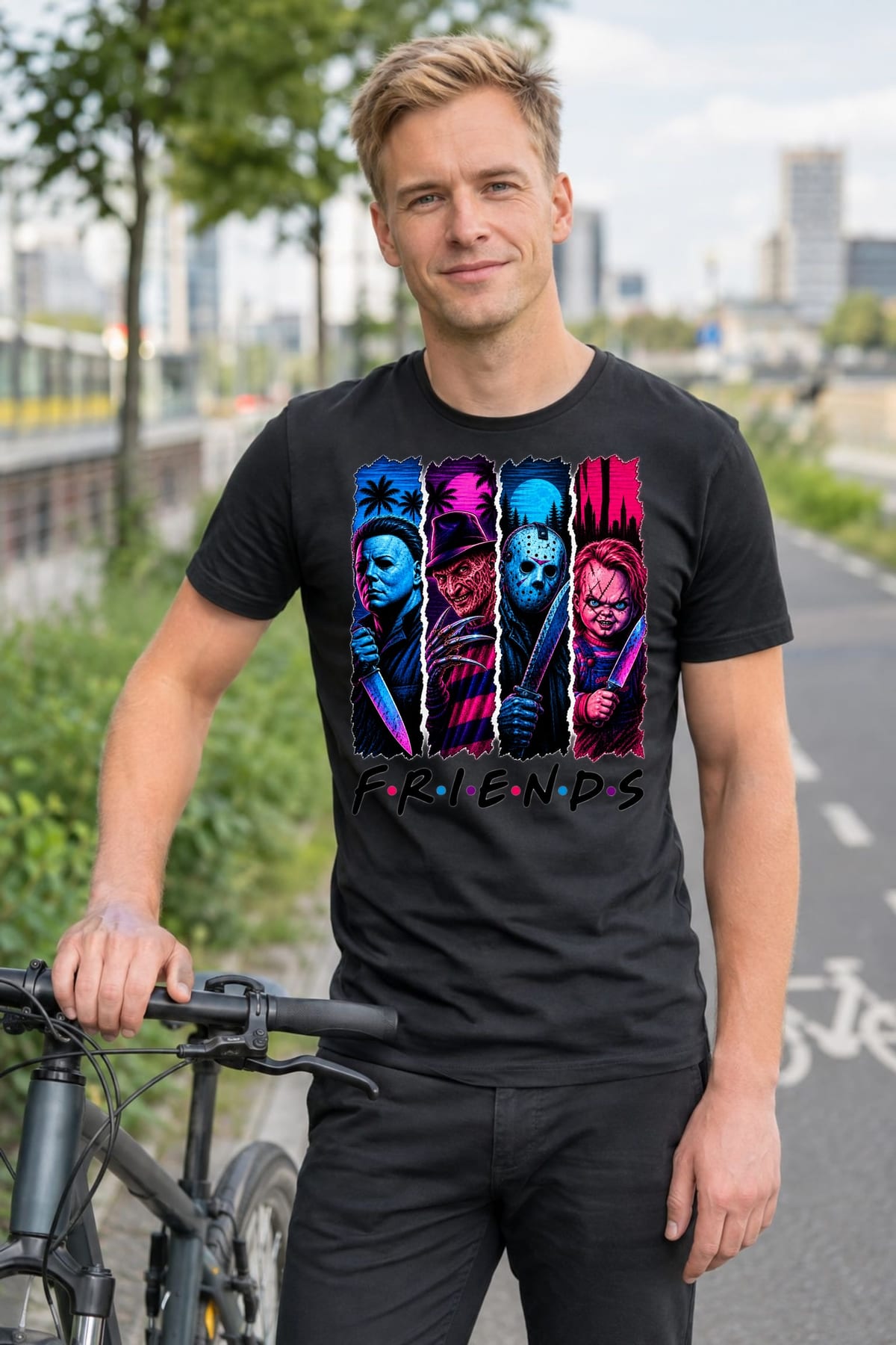 Koszulka męska czarna ikony horroru Friends Myers Krueger Jason prezent, zdjęcie 5