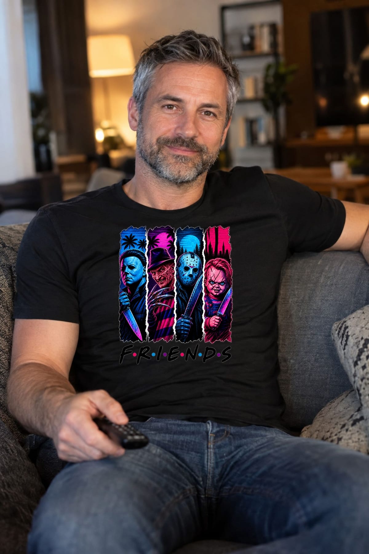 Koszulka męska czarna ikony horroru Friends Myers Krueger Jason prezent, zdjęcie 6