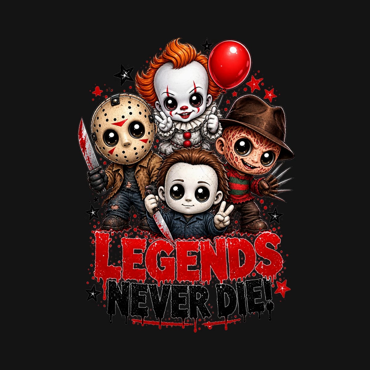 Koszulka męska czarna Halloween chibi ikony horroru śmieszna prezent, zdjęcie 2