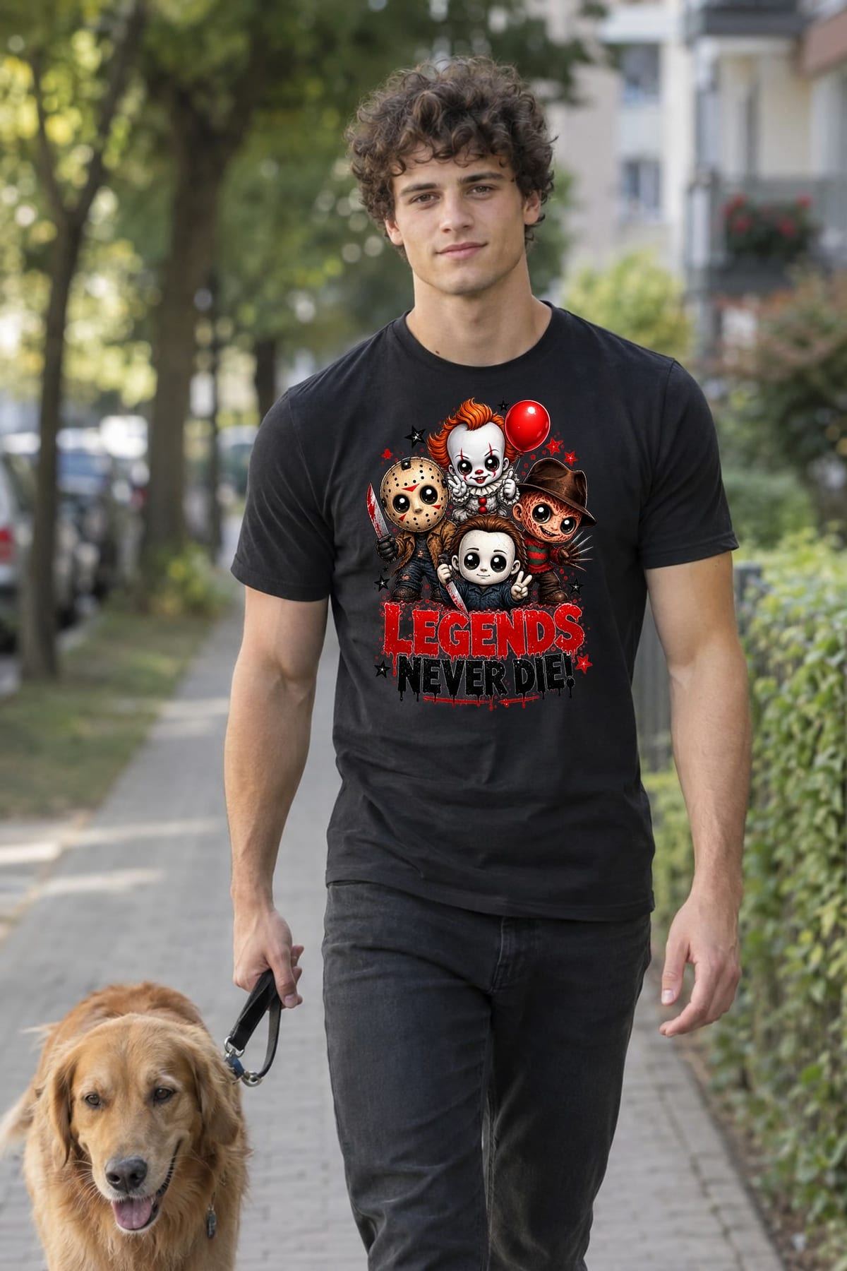 Koszulka męska czarna Halloween chibi ikony horroru śmieszna prezent, zdjęcie 8