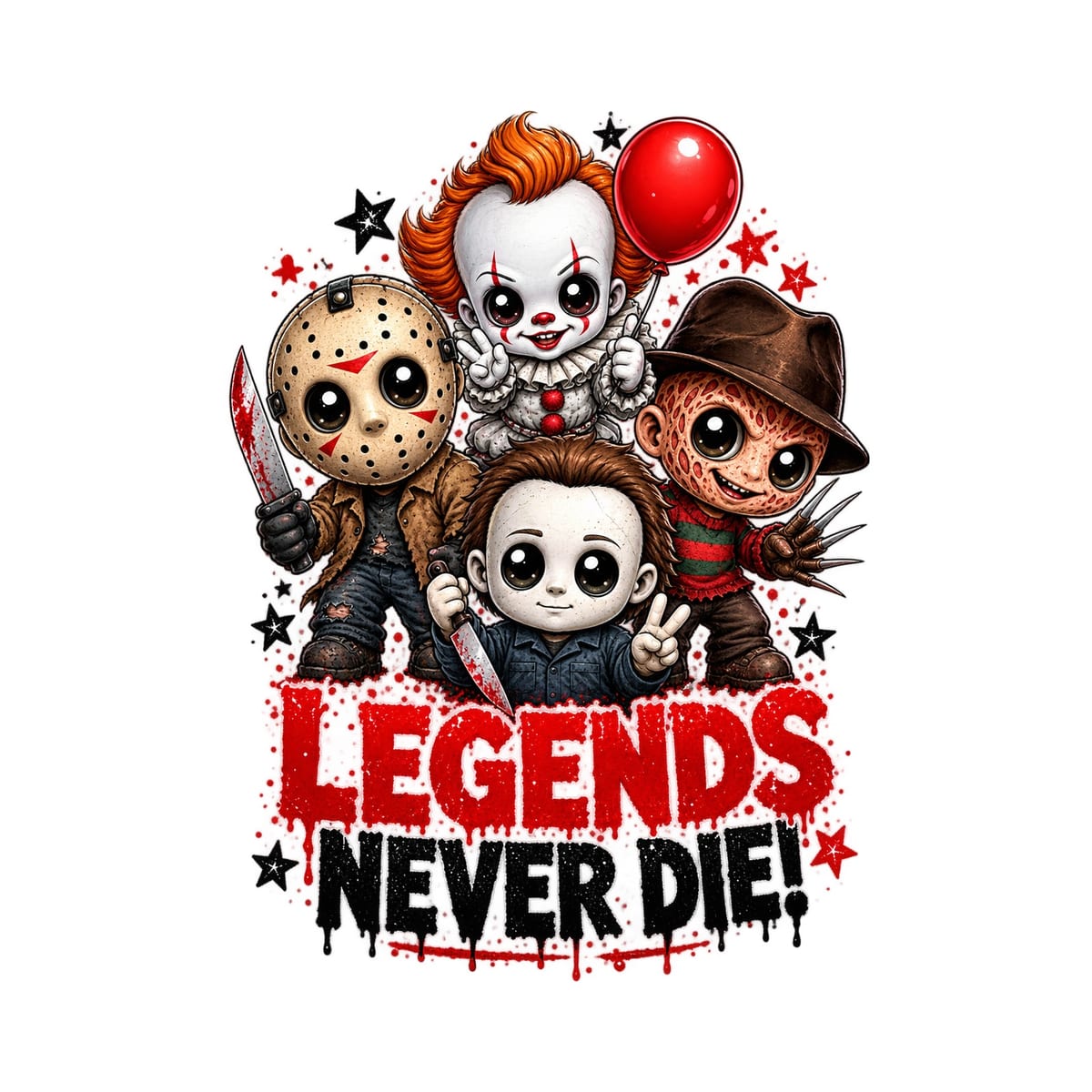 Koszulka męska biała Halloween chibi ikony horroru śmieszna prezent, zdjęcie 2