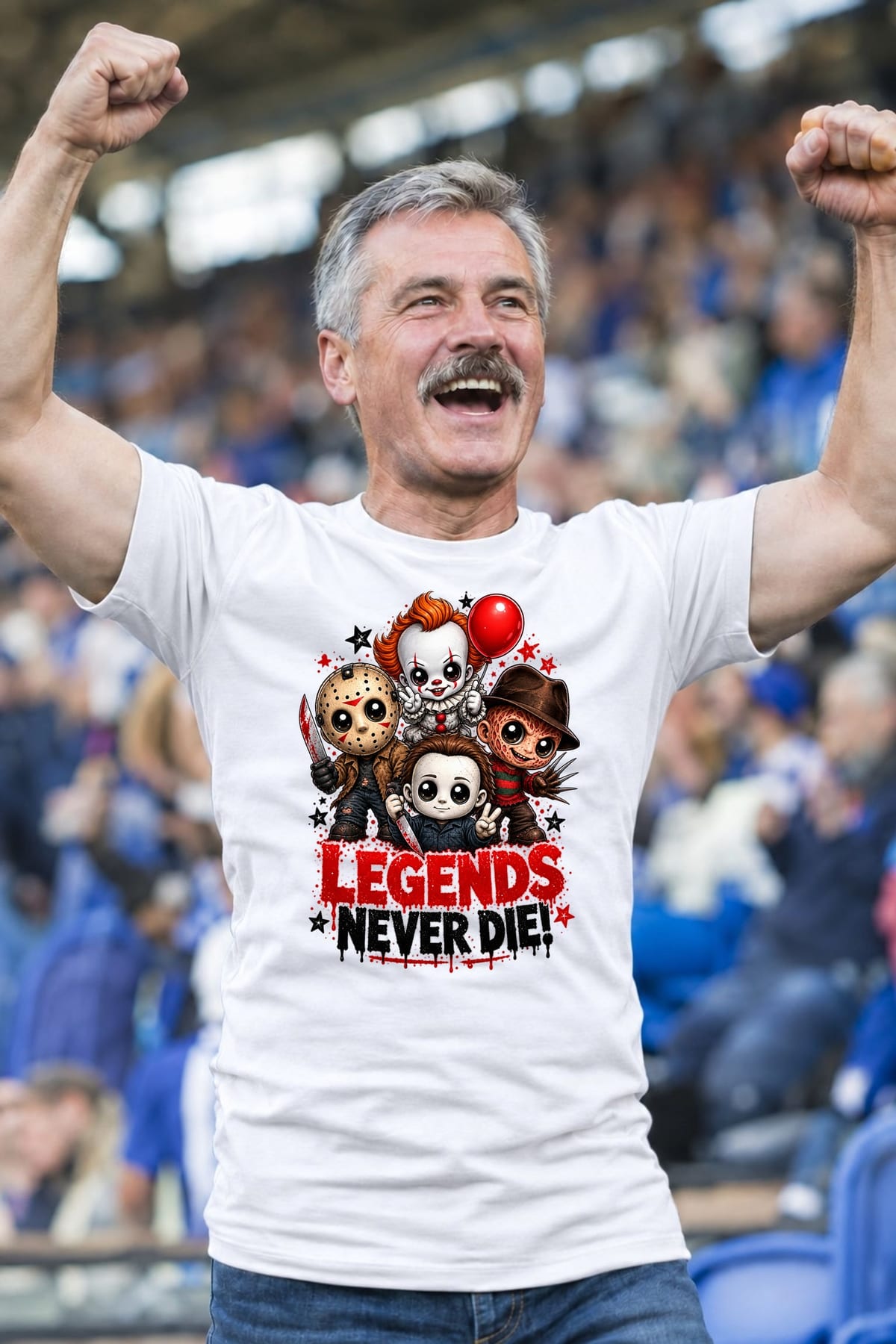 Koszulka męska biała Halloween chibi ikony horroru śmieszna prezent, zdjęcie 7