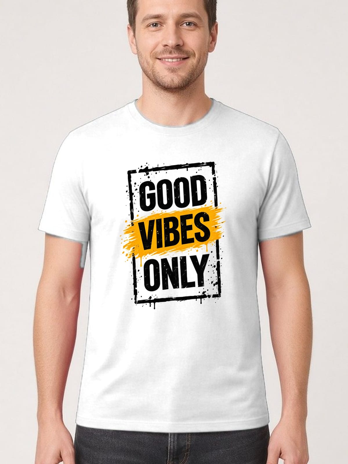 Koszulka męska biała z napisem Good Vibes Only pozytywna prezent, zdjęcie 1