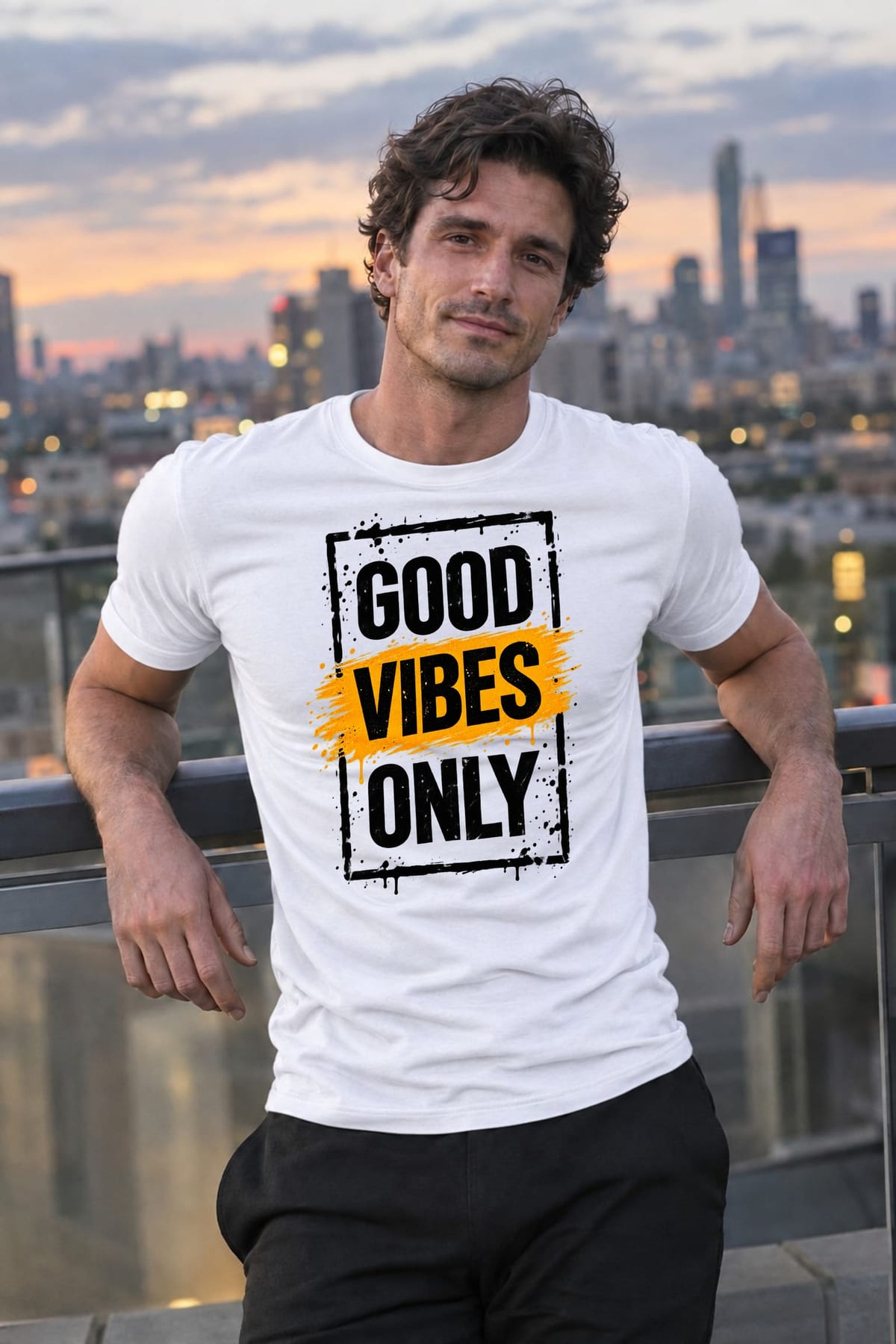 Koszulka męska biała z napisem Good Vibes Only pozytywna prezent, zdjęcie 4