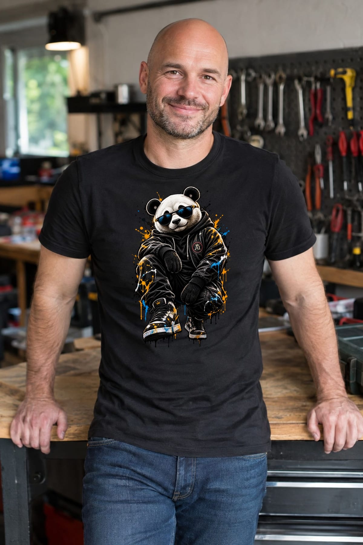 Koszulka męska czarna z pandą w okularach streetwear śmieszna prezent, zdjęcie 6