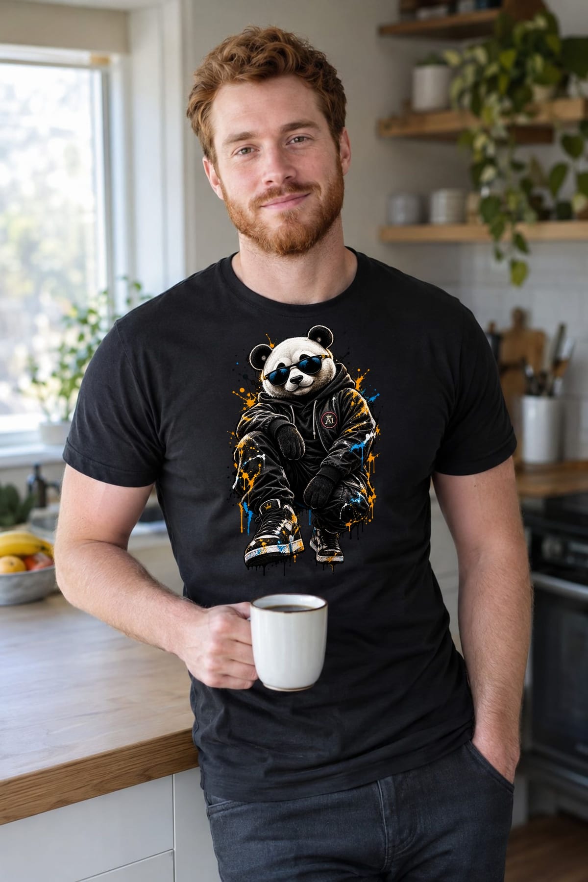 Koszulka męska czarna z pandą w okularach streetwear śmieszna prezent, zdjęcie 7