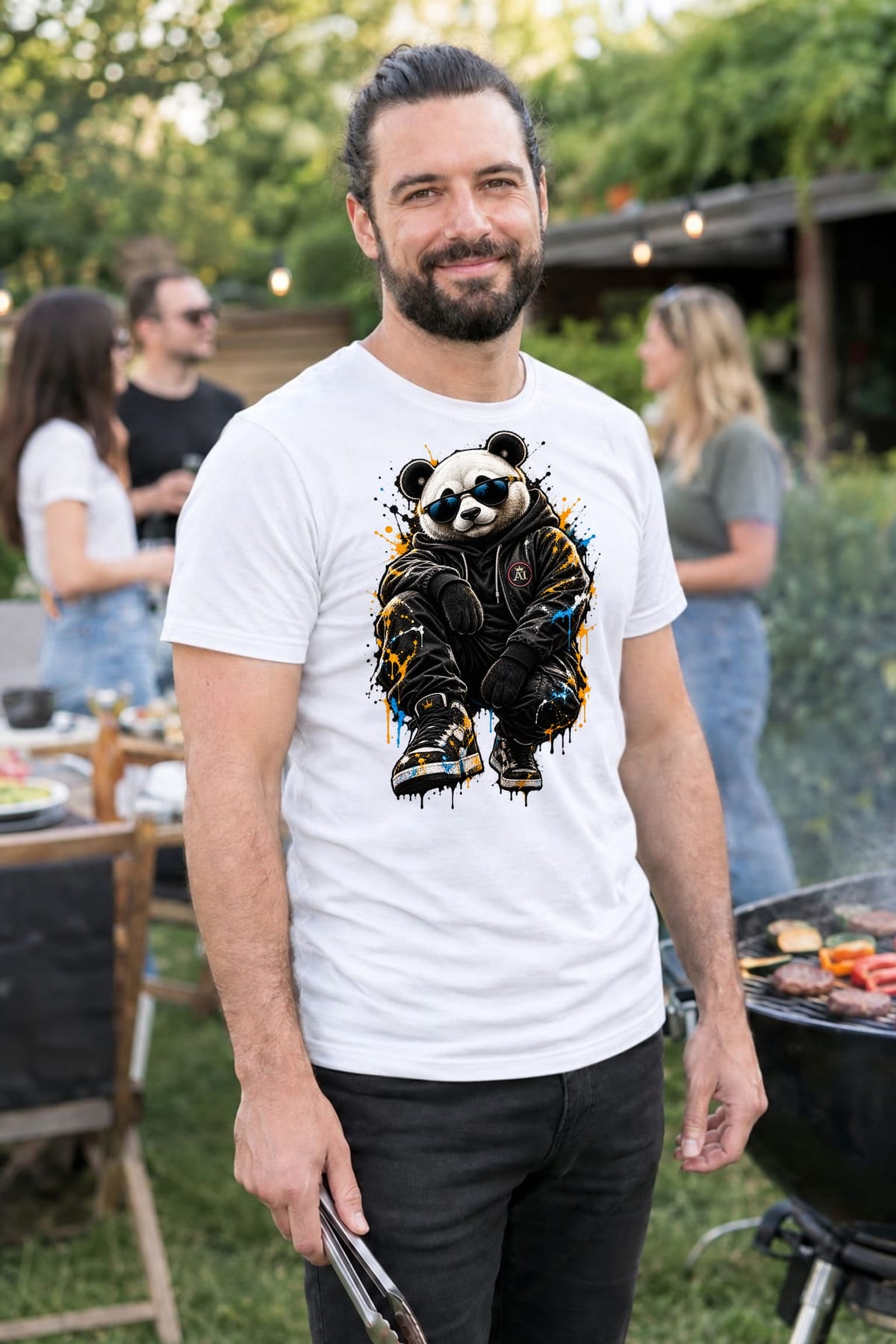 Koszulka męska biała z pandą w okularach streetwear śmieszna prezent, zdjęcie 3