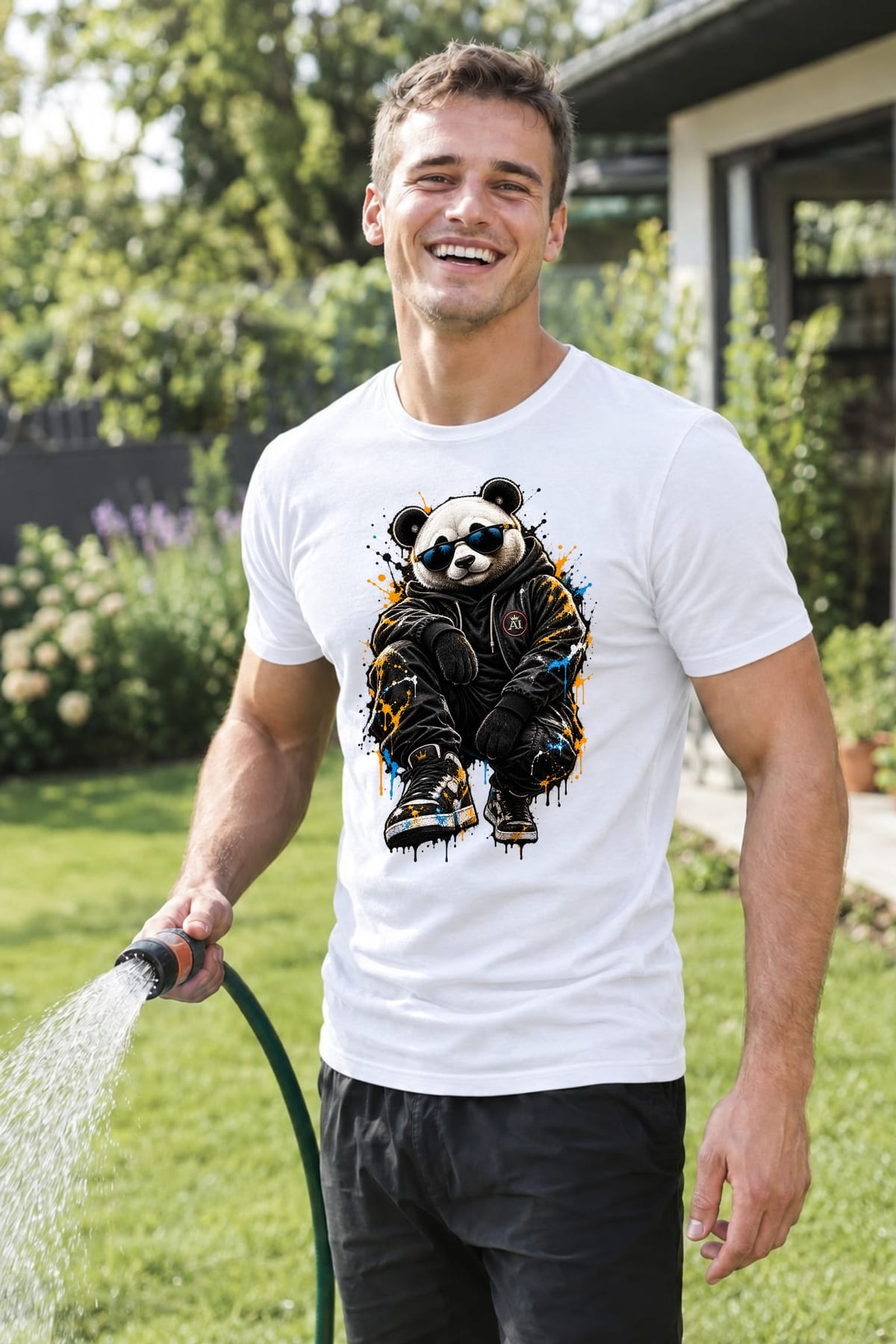 Koszulka męska biała z pandą w okularach streetwear śmieszna prezent, zdjęcie 8