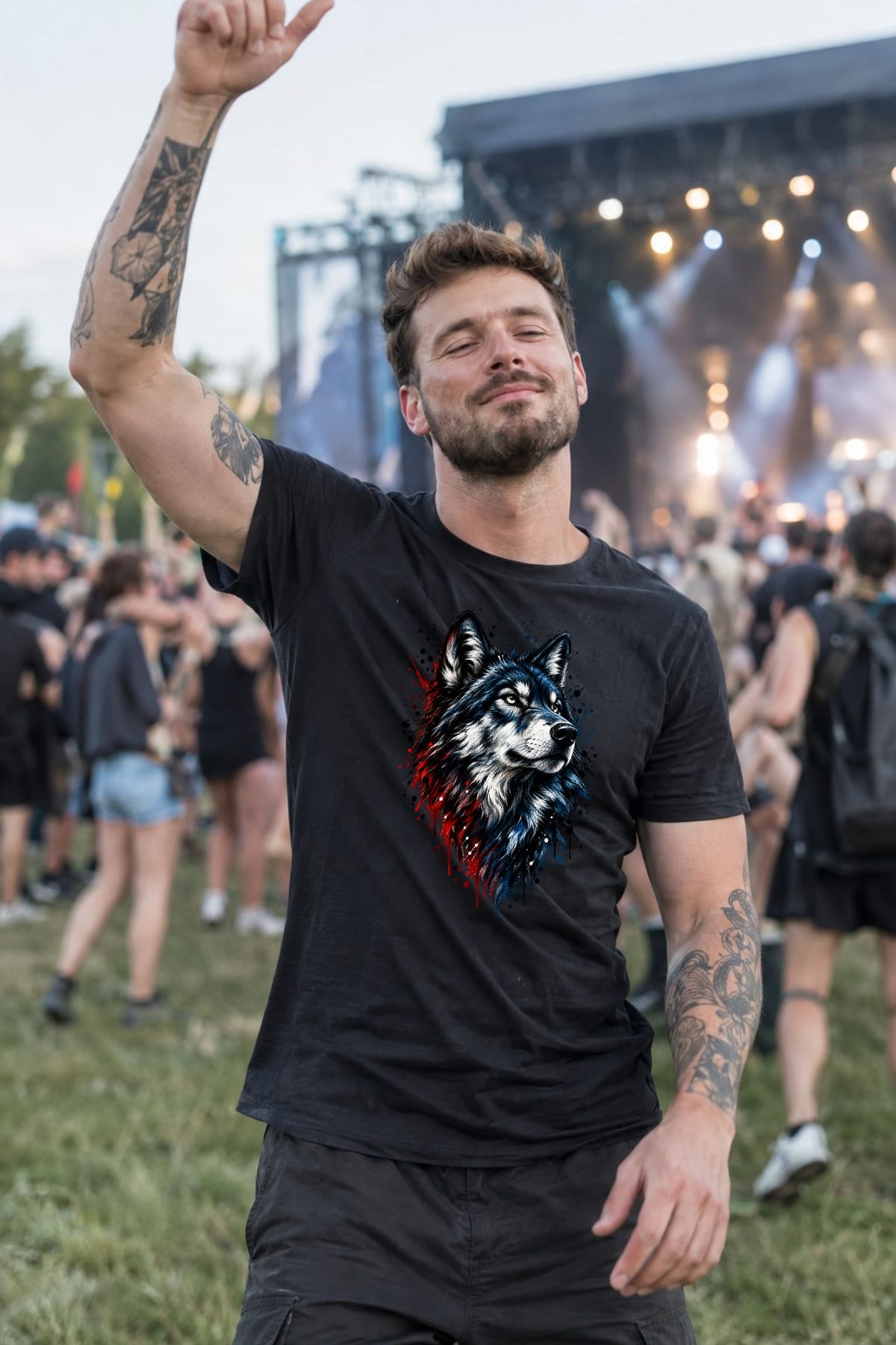 Koszulka męska czarna z wilkiem głowa wilka dzikie zwierzęta prezent, zdjęcie 4