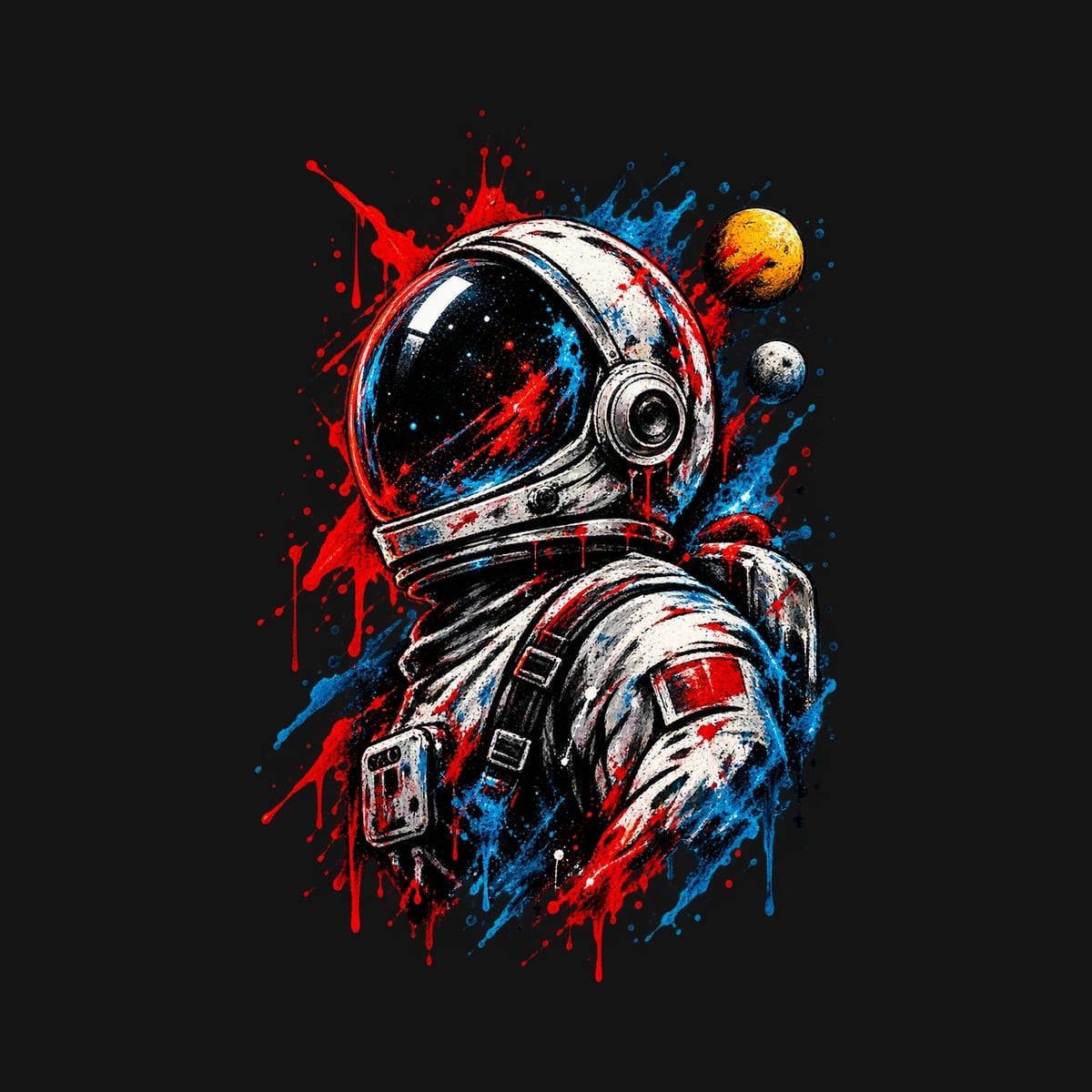 Koszulka męska czarna astronauta kosmos gwiazdy planety prezent, zdjęcie 2