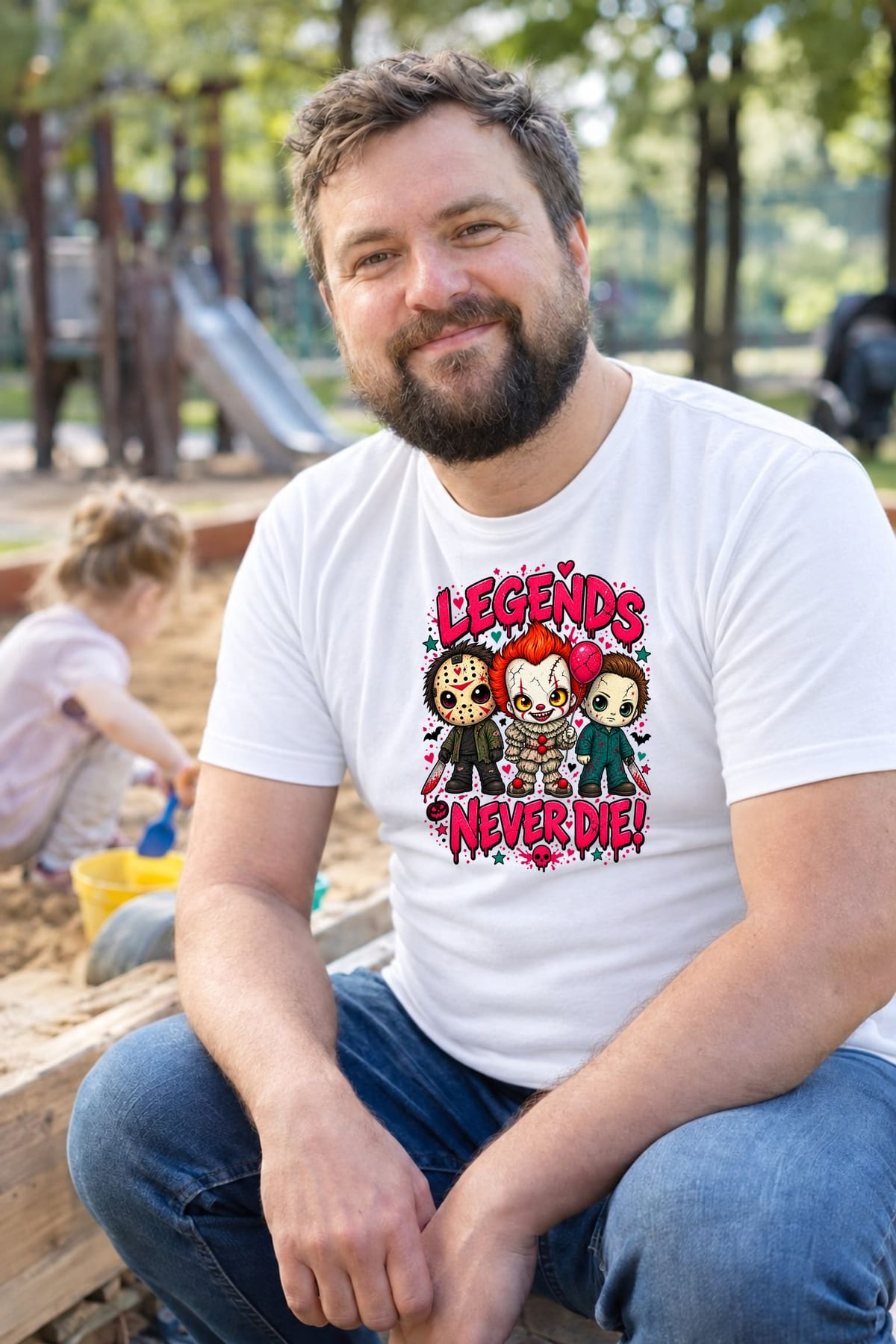 Koszulka męska biała Halloween chibi mordercy z maczetą klaun prezent, zdjęcie 5