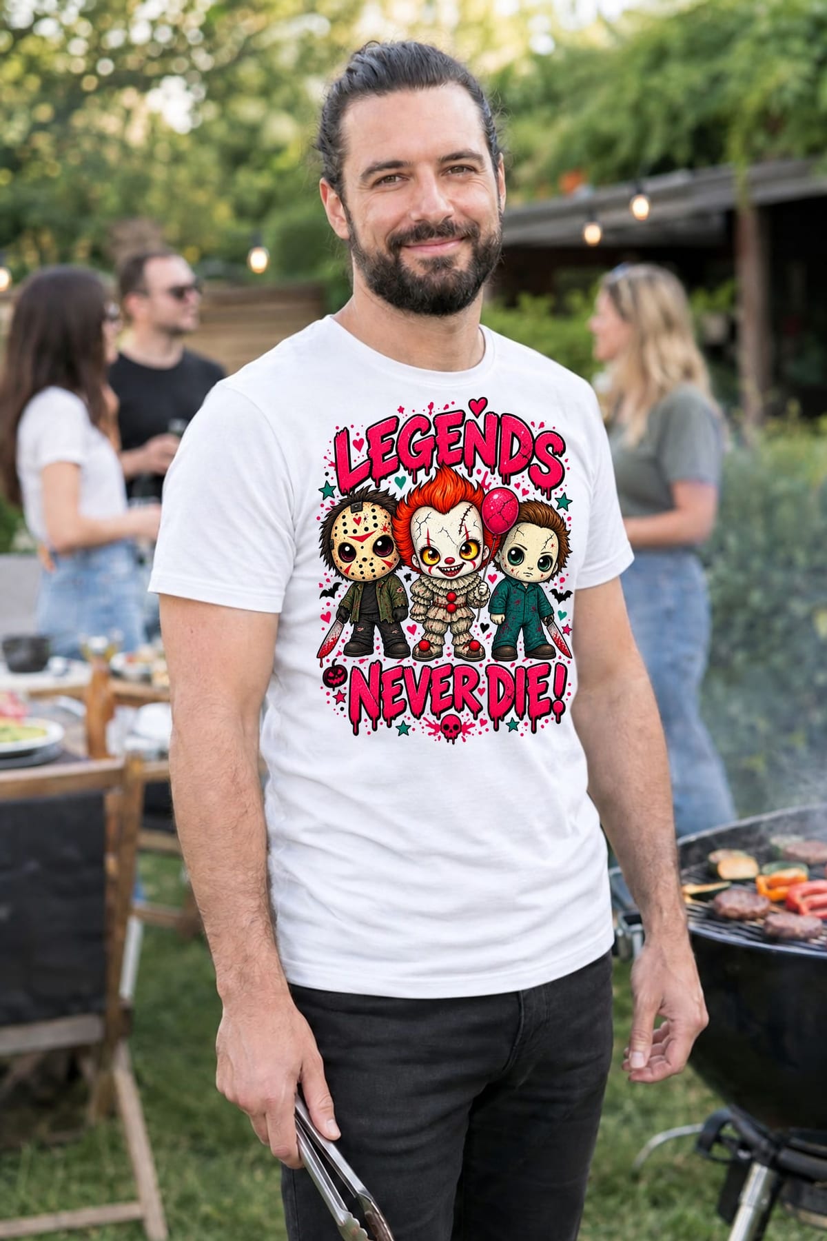 Koszulka męska biała Halloween chibi mordercy z maczetą klaun prezent, zdjęcie 6