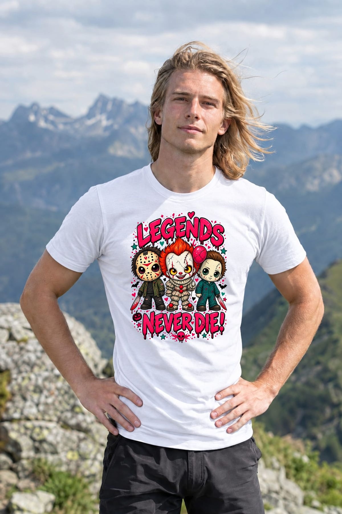Koszulka męska biała Halloween chibi mordercy z maczetą klaun prezent, zdjęcie 7