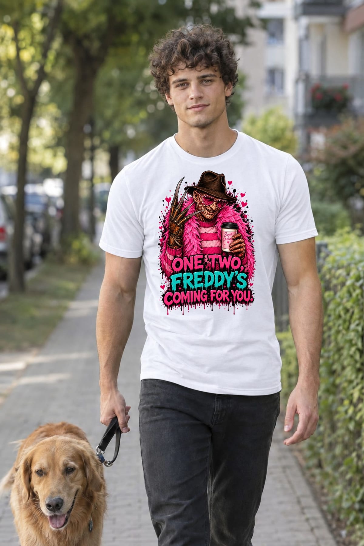 Koszulka męska biała Halloween Freddy Krueger parodia śmieszna prezent, zdjęcie 5