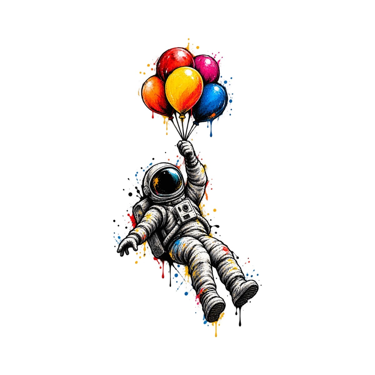 Koszulka męska biała astronauta z balonami kosmos śmieszna prezent, zdjęcie 2