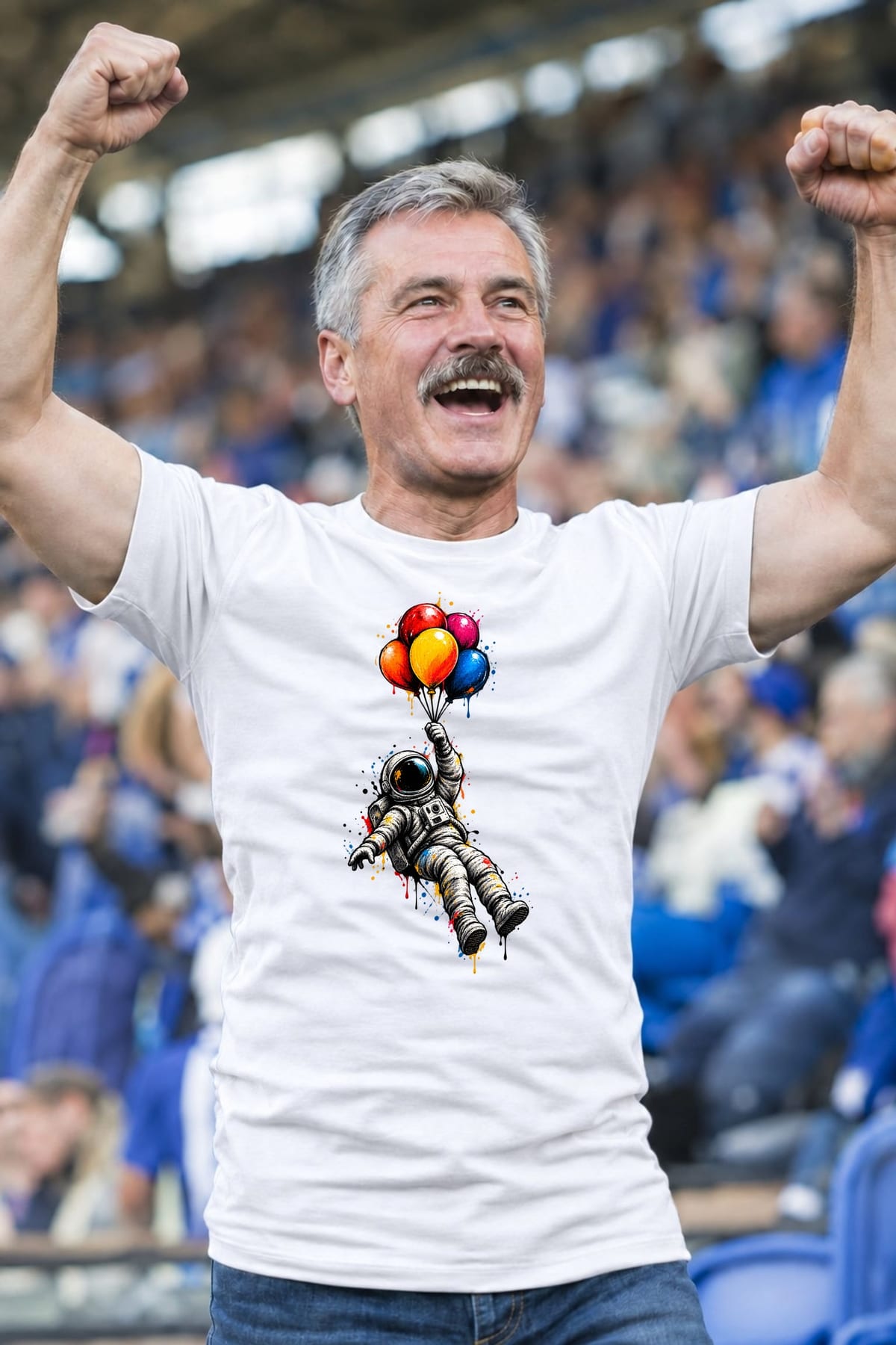 Koszulka męska biała astronauta z balonami kosmos śmieszna prezent, zdjęcie 7