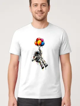 Koszulka męska biała astronauta z balonami kosmos śmieszna prezent