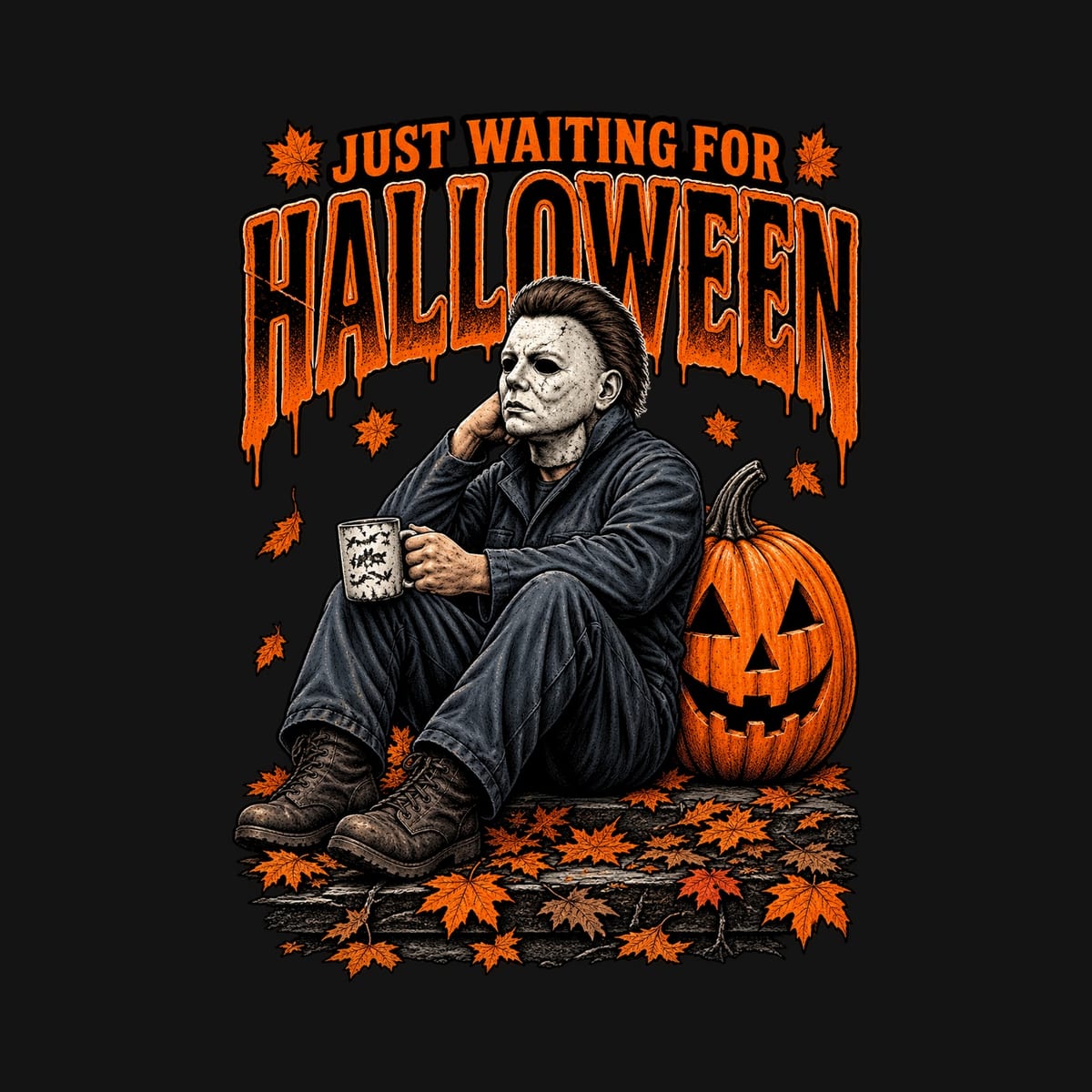 Koszulka męska czarna Halloween morderca z maską dynia prezent, zdjęcie 2