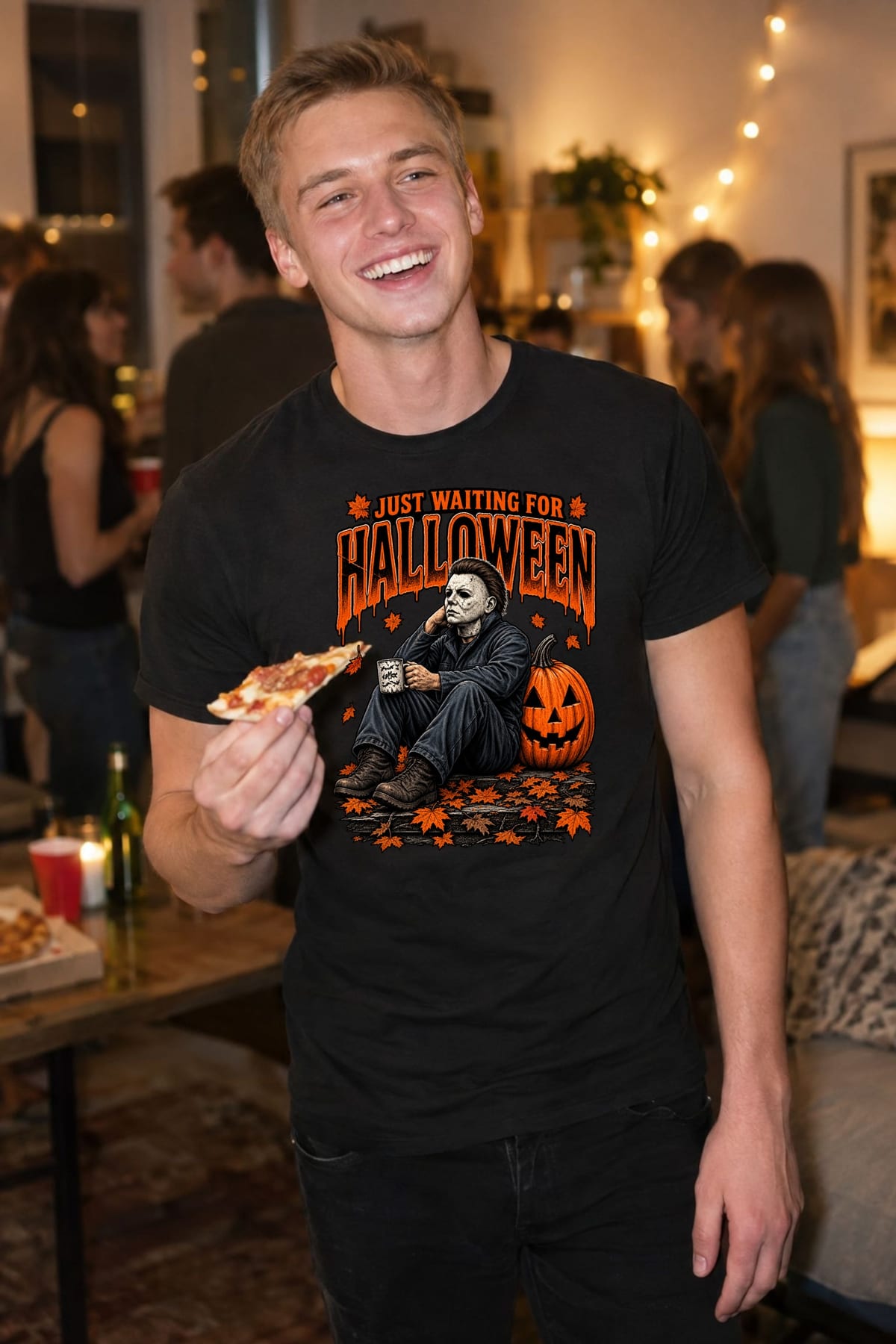 Koszulka męska czarna Halloween morderca z maską dynia prezent, zdjęcie 3