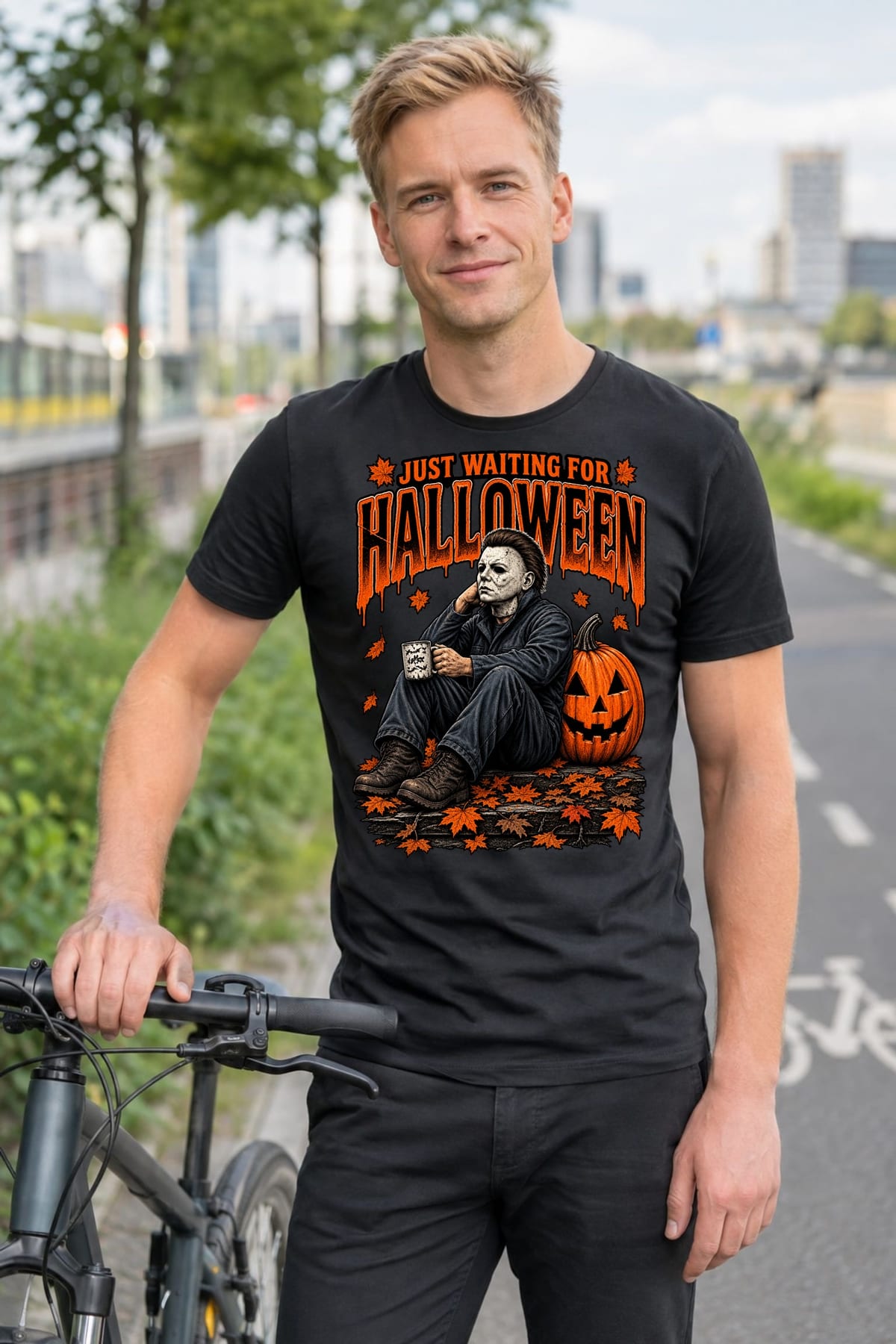 Koszulka męska czarna Halloween morderca z maską dynia prezent, zdjęcie 5