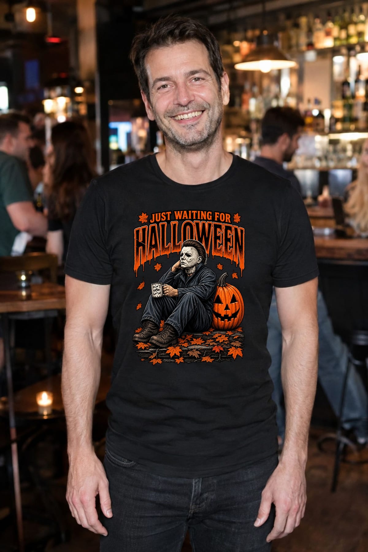 Koszulka męska czarna Halloween morderca z maską dynia prezent, zdjęcie 7