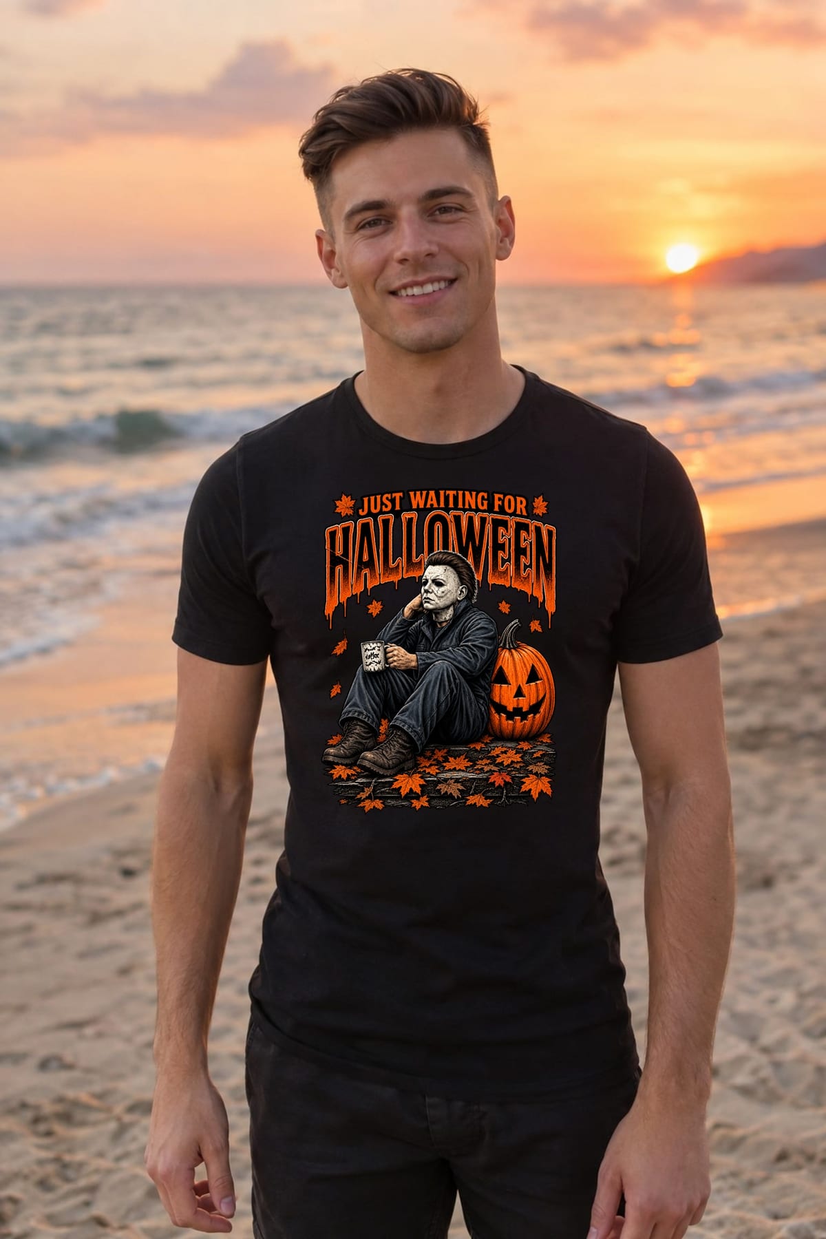 Koszulka męska czarna Halloween morderca z maską dynia prezent, zdjęcie 8