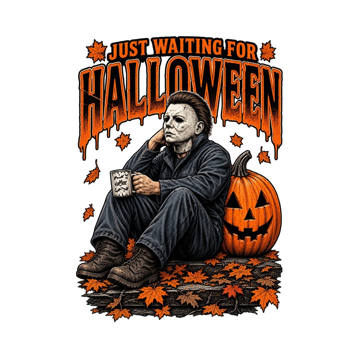 Koszulka męska biała Halloween morderca z maską dynia prezent, zdjęcie 2