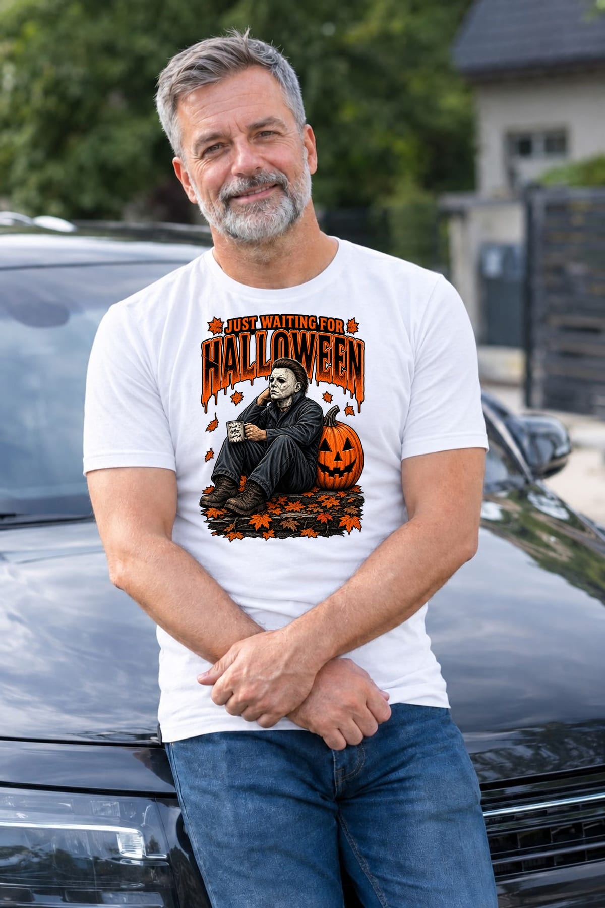 Koszulka męska biała Halloween morderca z maską dynia prezent, zdjęcie 5
