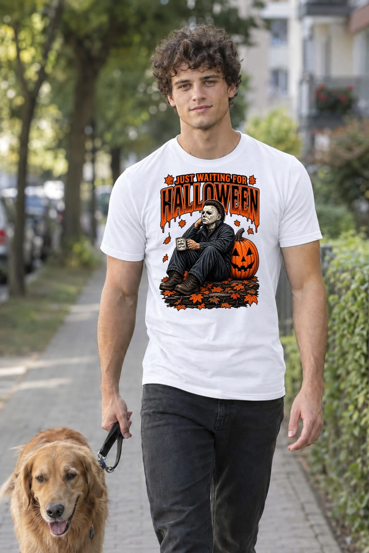 Koszulka męska biała Halloween morderca z maską dynia prezent, zdjęcie 6