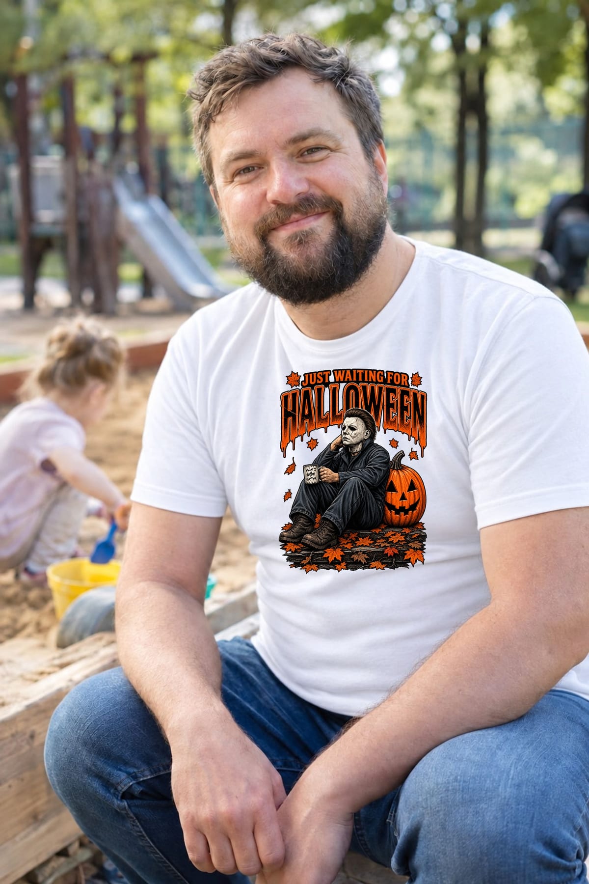 Koszulka męska biała Halloween morderca z maską dynia prezent, zdjęcie 8