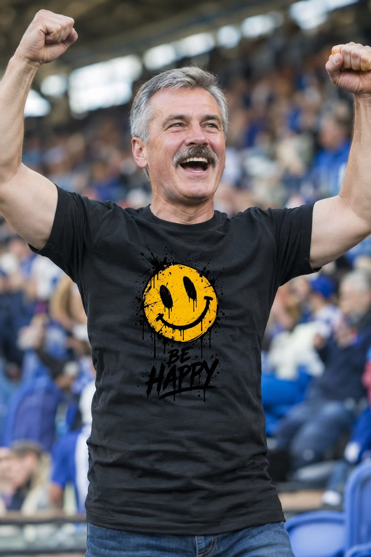 Koszulka męska czarna z uśmiechniętą buźką be happy pozytywna, zdjęcie 3