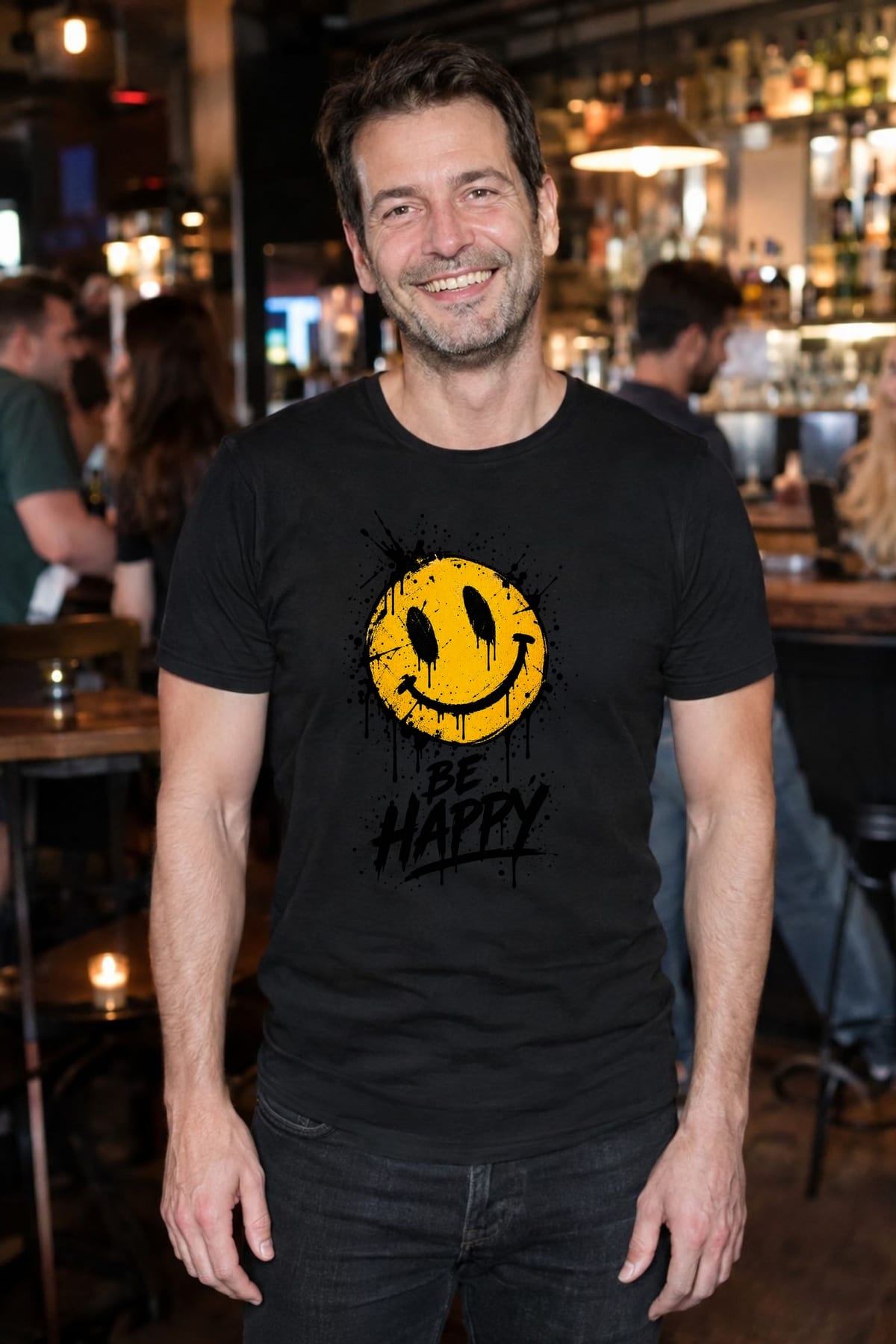Koszulka męska czarna z uśmiechniętą buźką be happy pozytywna, zdjęcie 8