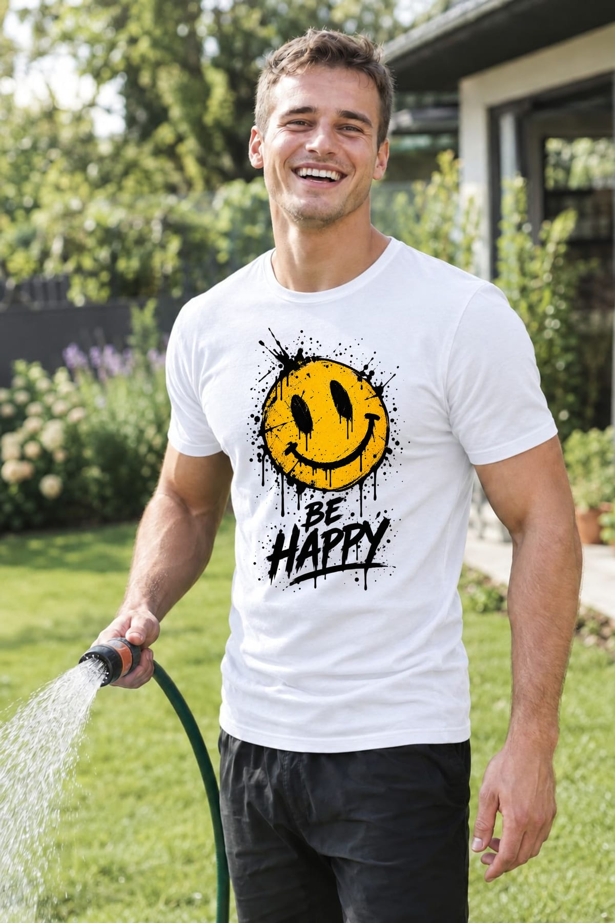 Koszulka męska biała z uśmiechniętą buźką be happy pozytywna, zdjęcie 6