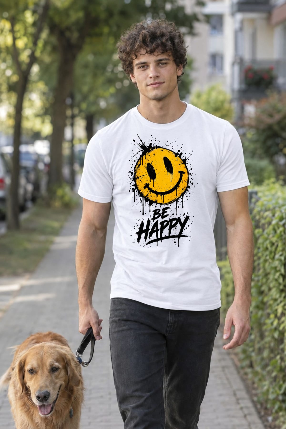 Koszulka męska biała z uśmiechniętą buźką be happy pozytywna, zdjęcie 8