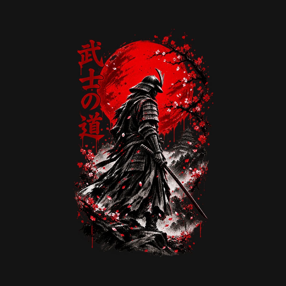 Koszulka męska czarna samuraj japońska grafika katana prezent, zdjęcie 2