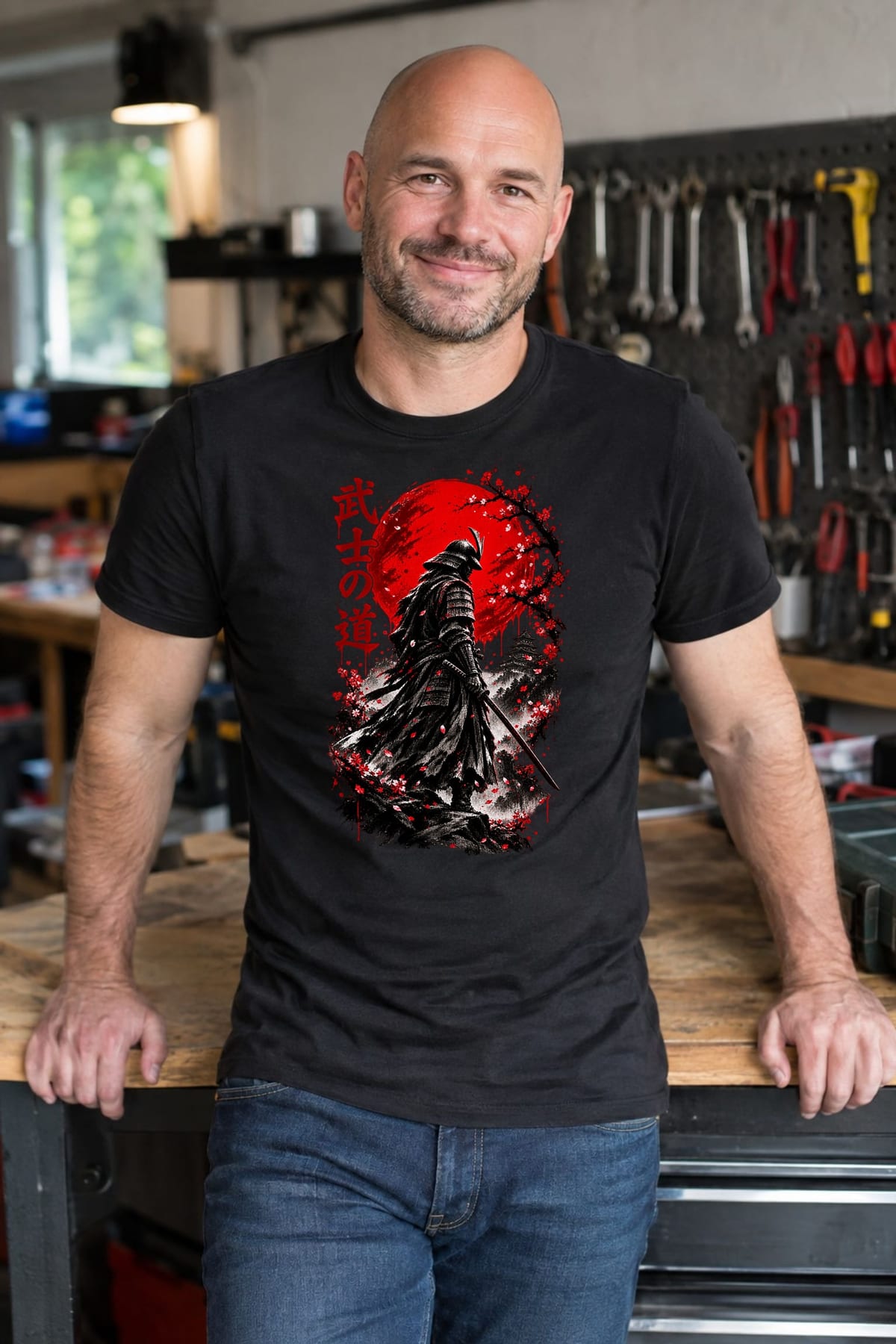 Koszulka męska czarna samuraj japońska grafika katana prezent, zdjęcie 8