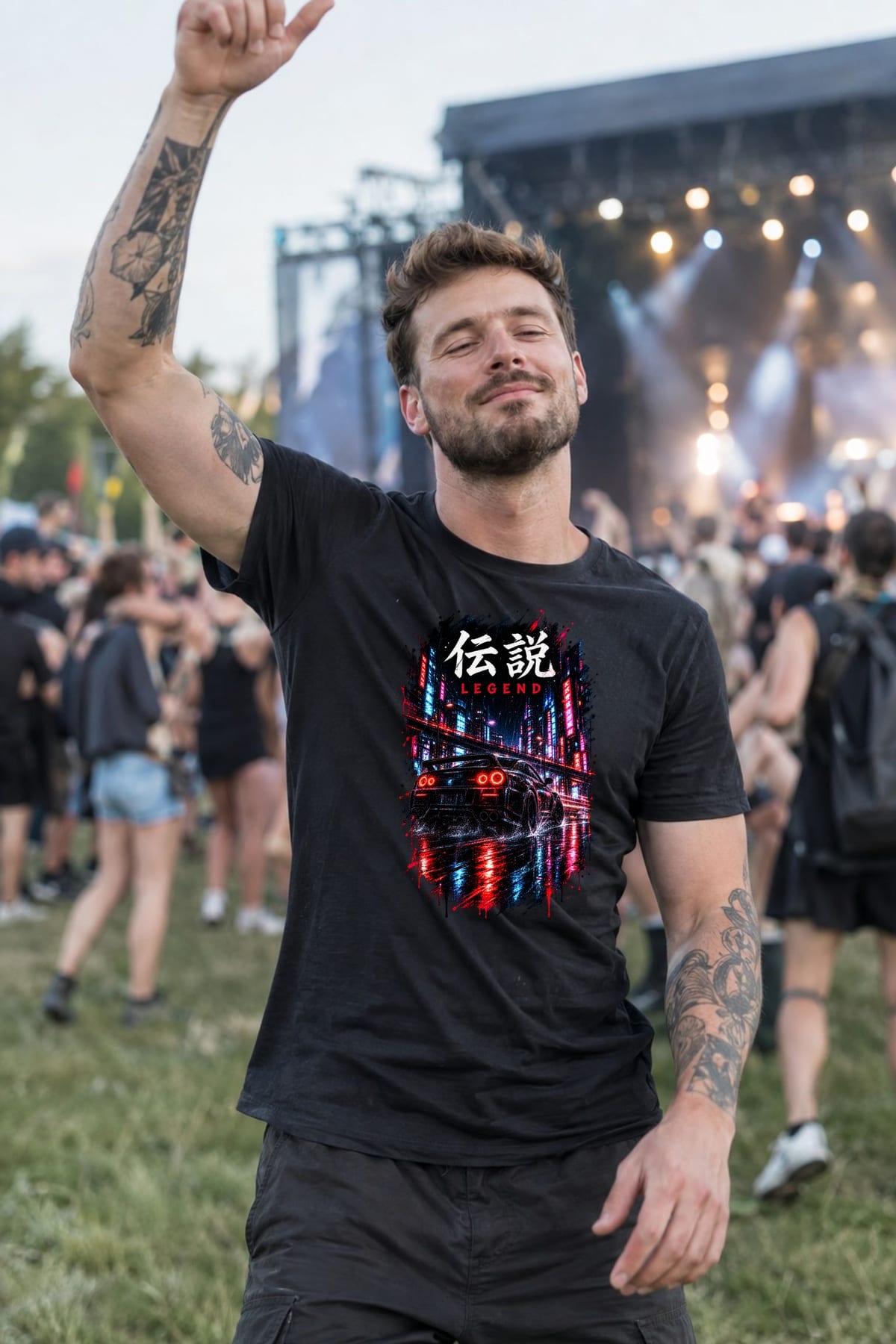 Koszulka męska czarna z samochodem Nissan GTR cyberpunk prezent, zdjęcie 5