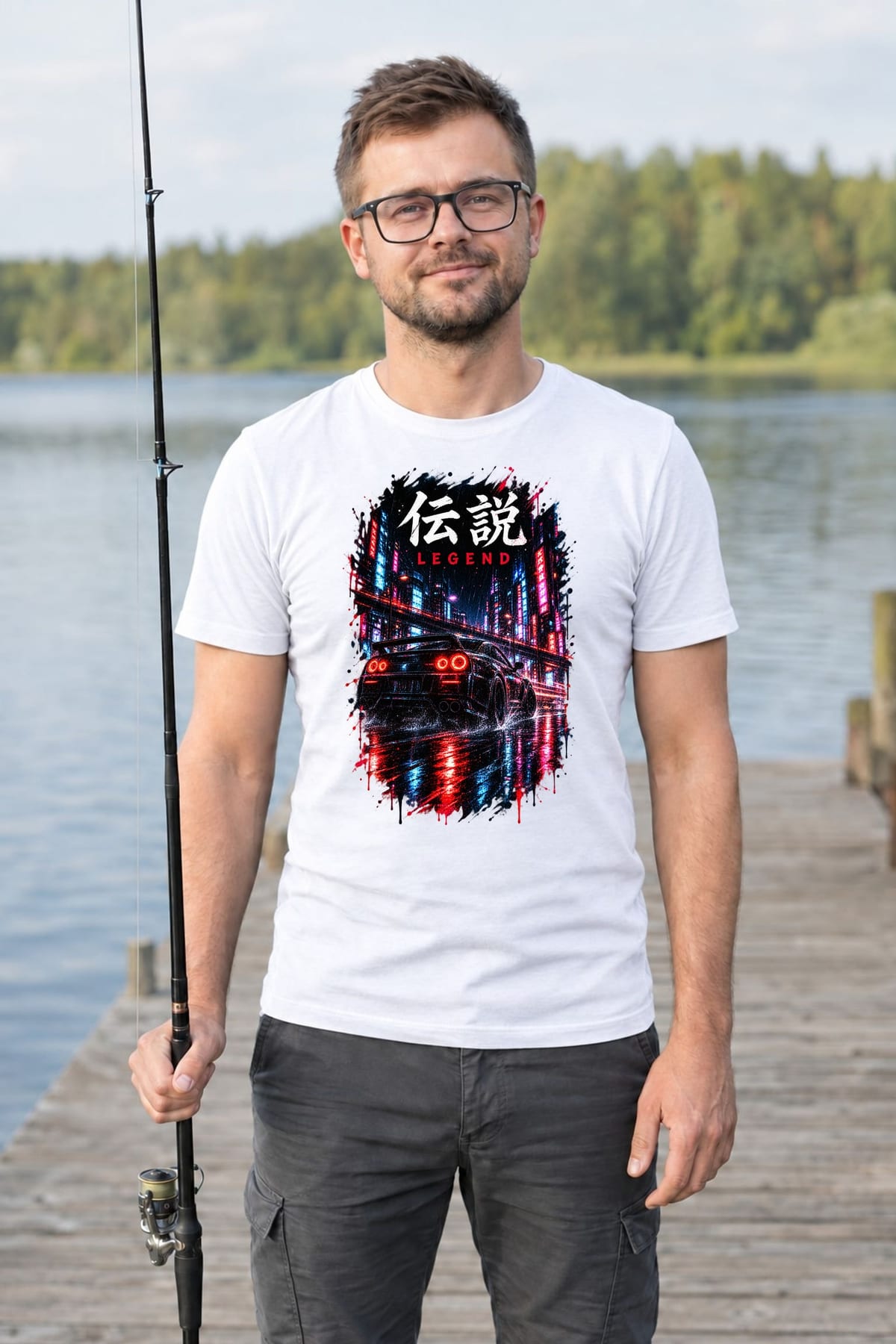 Koszulka męska biała z samochodem Nissan GTR cyberpunk prezent, zdjęcie 7