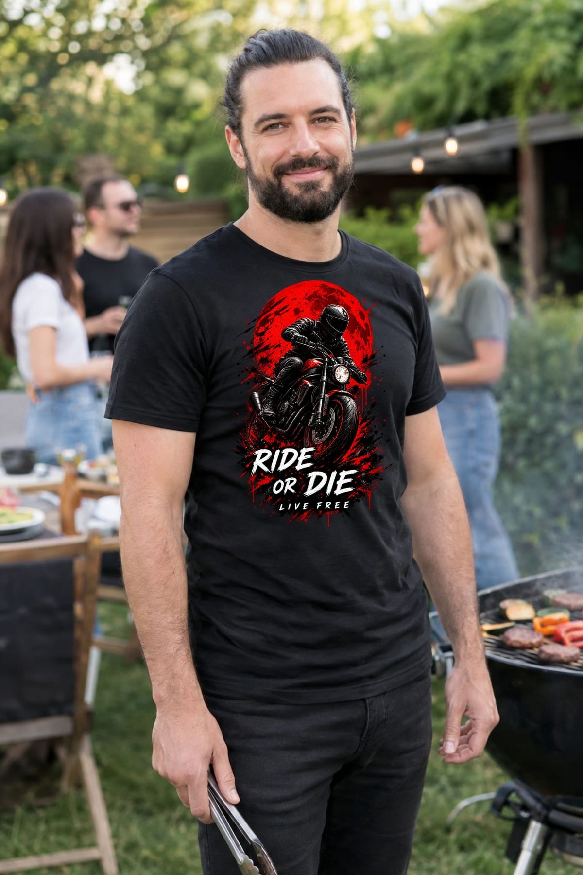 Koszulka męska czarna motocyklista z krwawym księżycem cafe racer prezent, zdjęcie 5