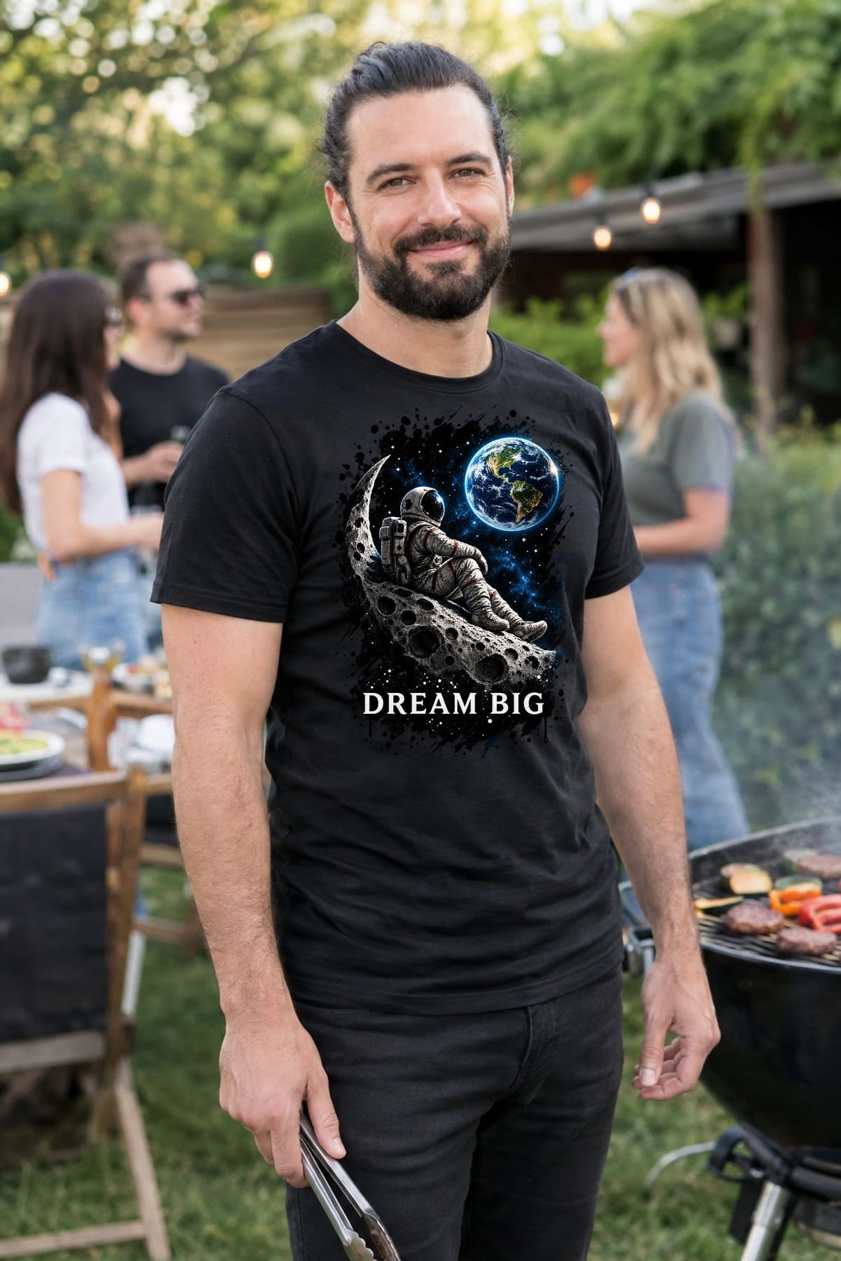 Koszulka męska czarna z astronautą dream big kosmos prezent, zdjęcie 3