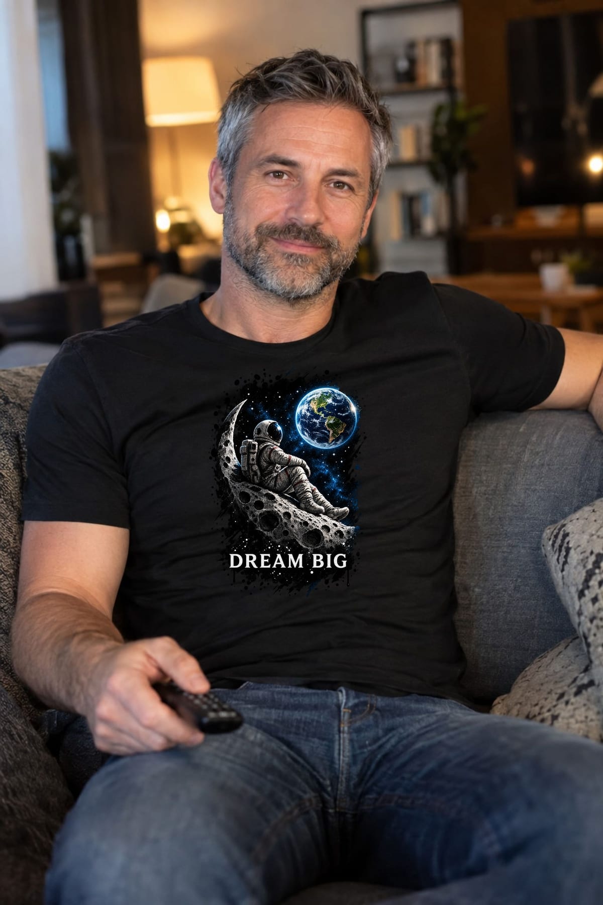 Koszulka męska czarna z astronautą dream big kosmos prezent, zdjęcie 6